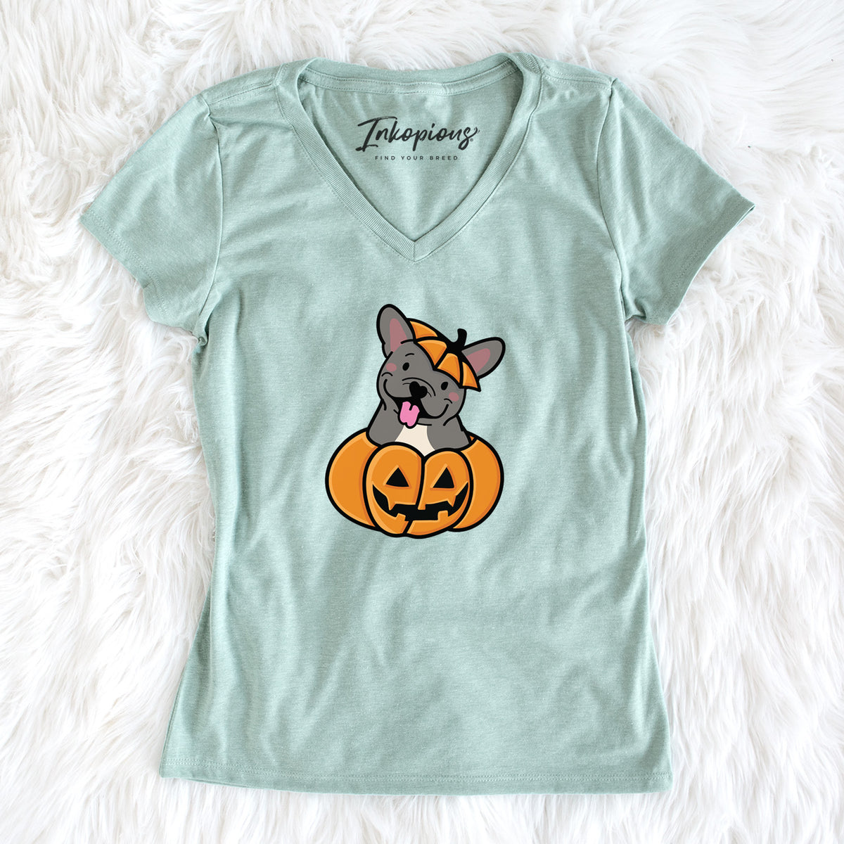 Pumpkin Pup - French Bulldog - Women's Perfect V-neck Shirt