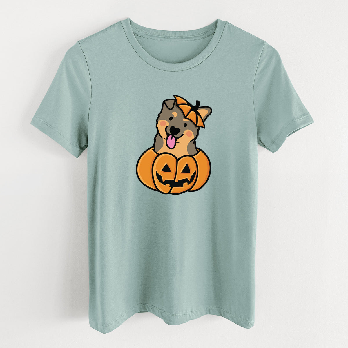 Pumpkin Pup - German Shepherd - Women's Lightweight Relaxed Fit 100% Cotton Crewneck