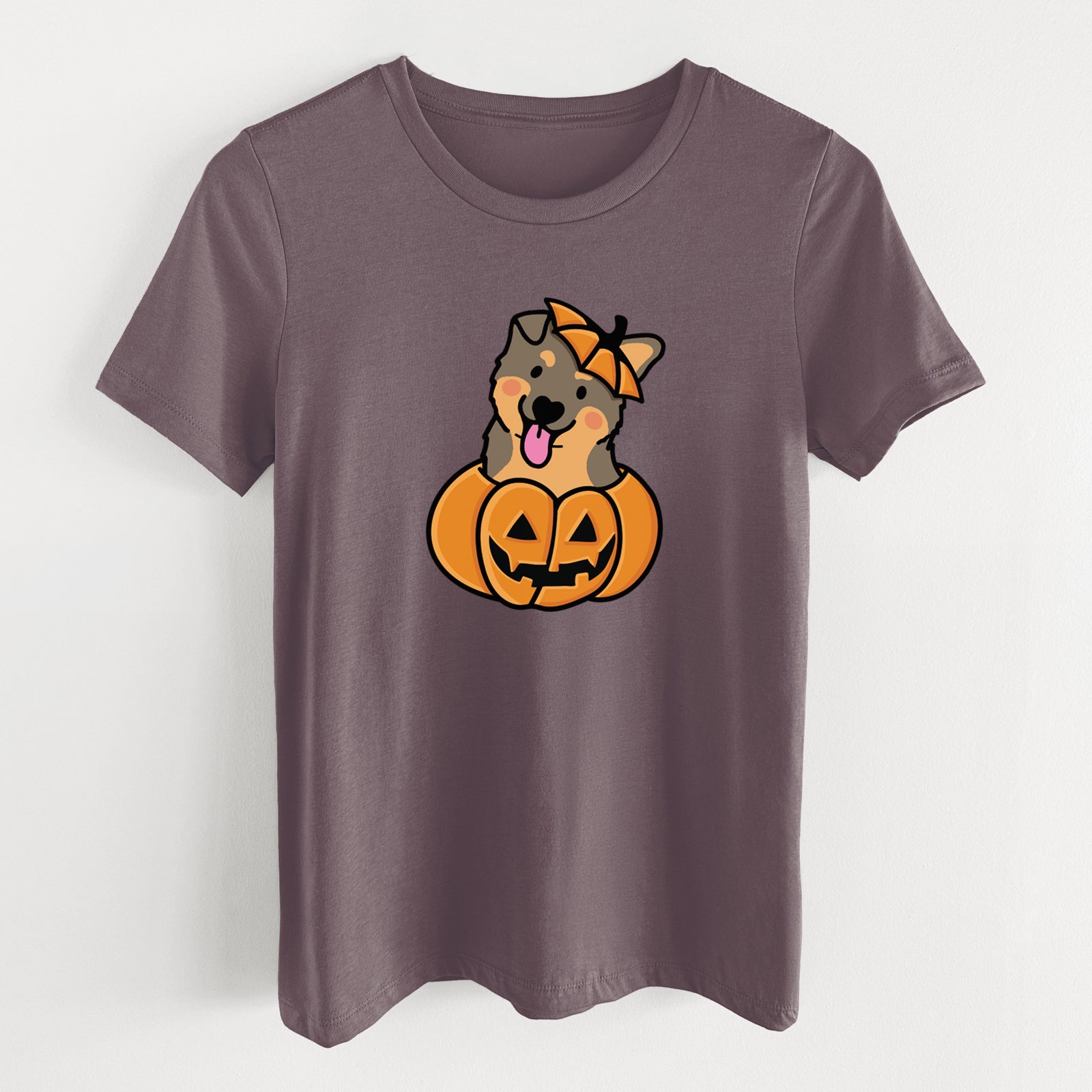 Pumpkin Pup - German Shepherd - Women's Lightweight Relaxed Fit 100% Cotton Crewneck
