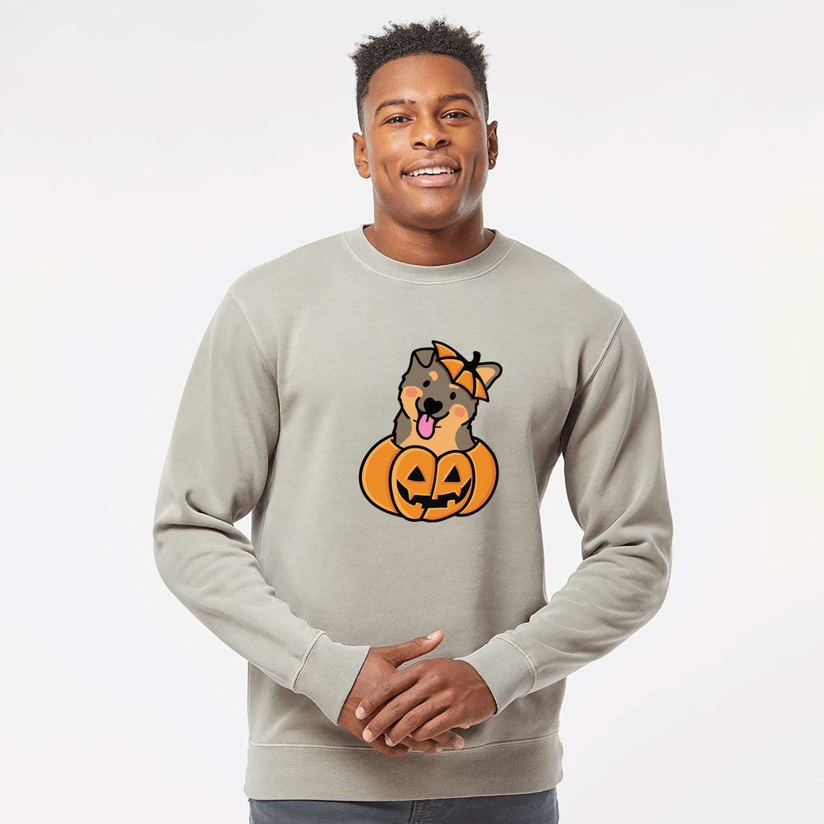 Pumpkin Pup - German Shepherd - Unisex Pigment Dyed Crew Sweatshirt
