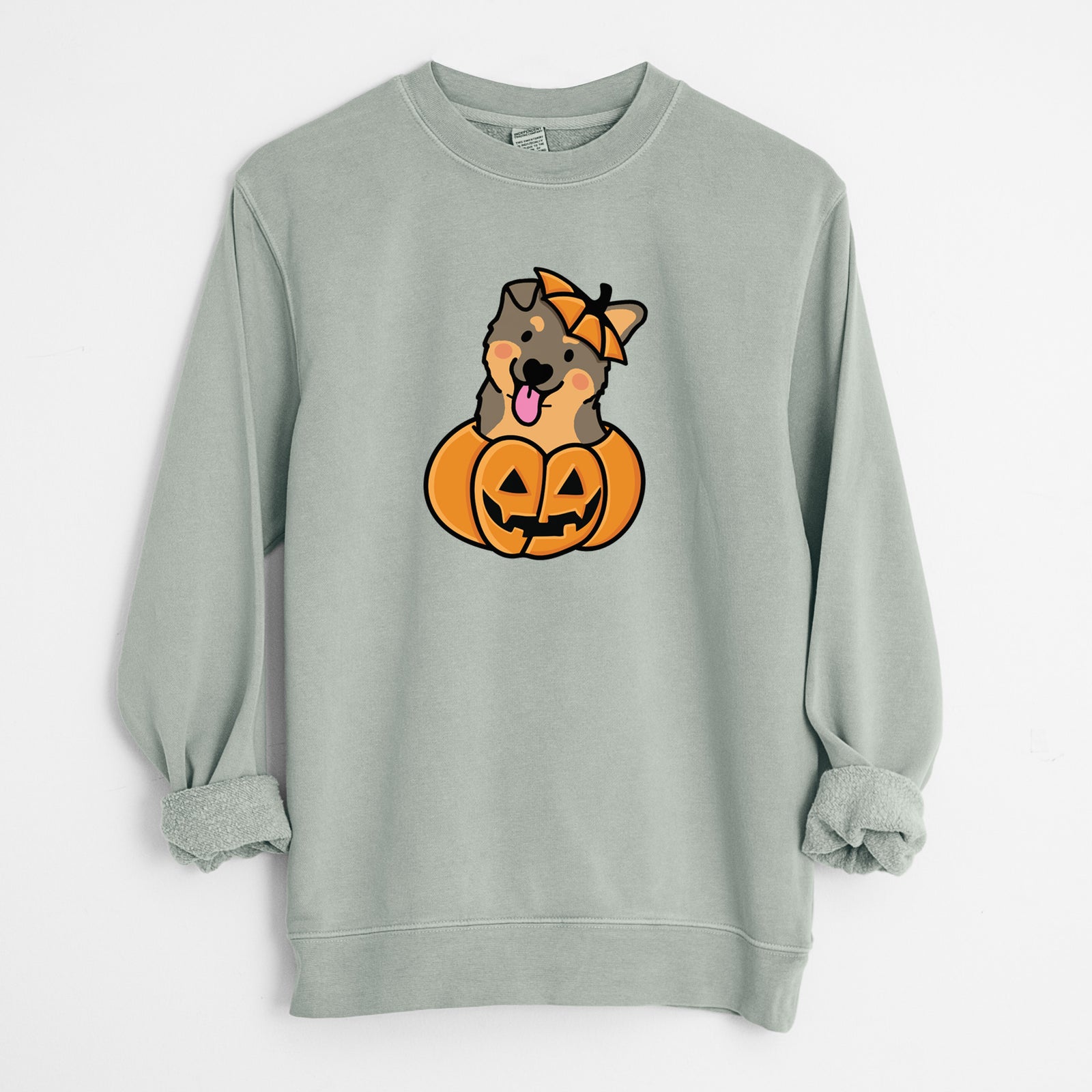 Pumpkin Pup - German Shepherd - Unisex Pigment Dyed Crew Sweatshirt