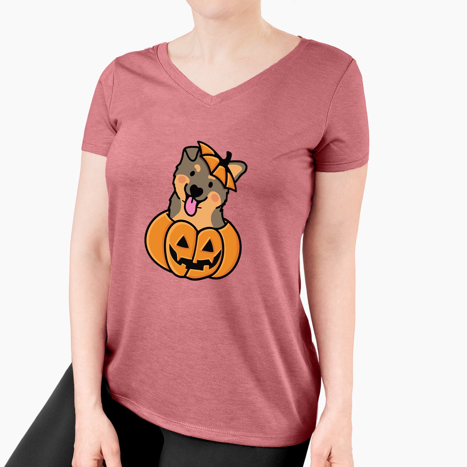 Pumpkin Pup - German Shepherd - Women's Perfect V-neck Shirt