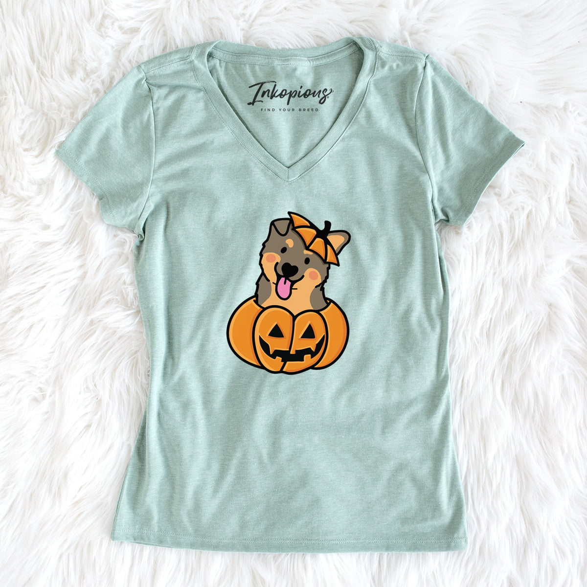 Pumpkin Pup - German Shepherd - Women's Perfect V-neck Shirt