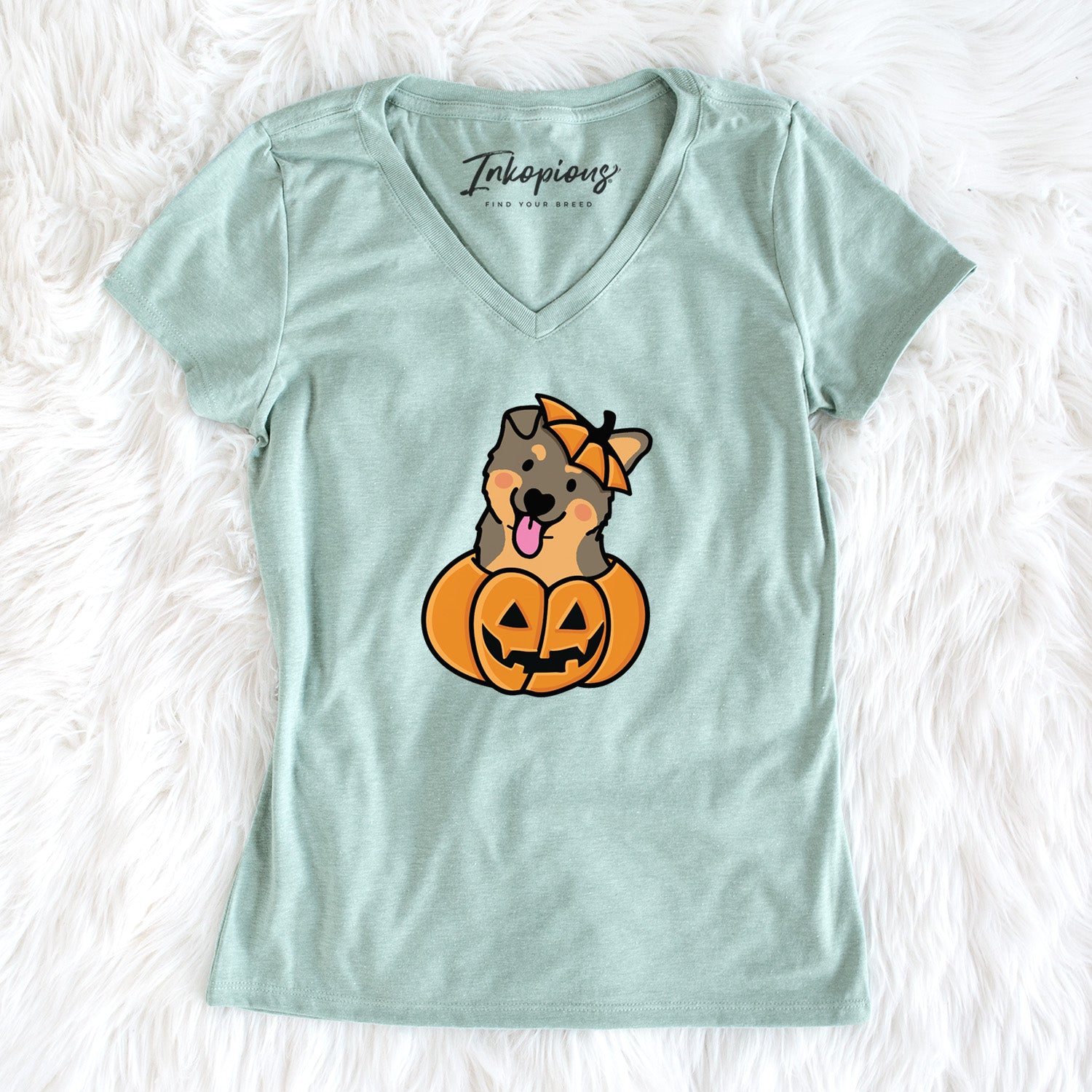Pumpkin Pup - German Shepherd - Women's Perfect V-neck Shirt