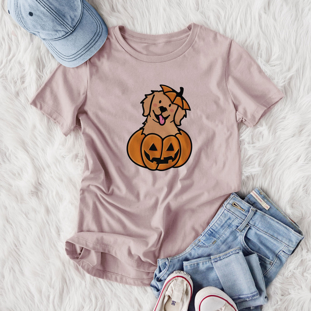 Pumpkin Pup - Golden Retriever - Women's Lightweight Relaxed Fit 100% Cotton Crewneck