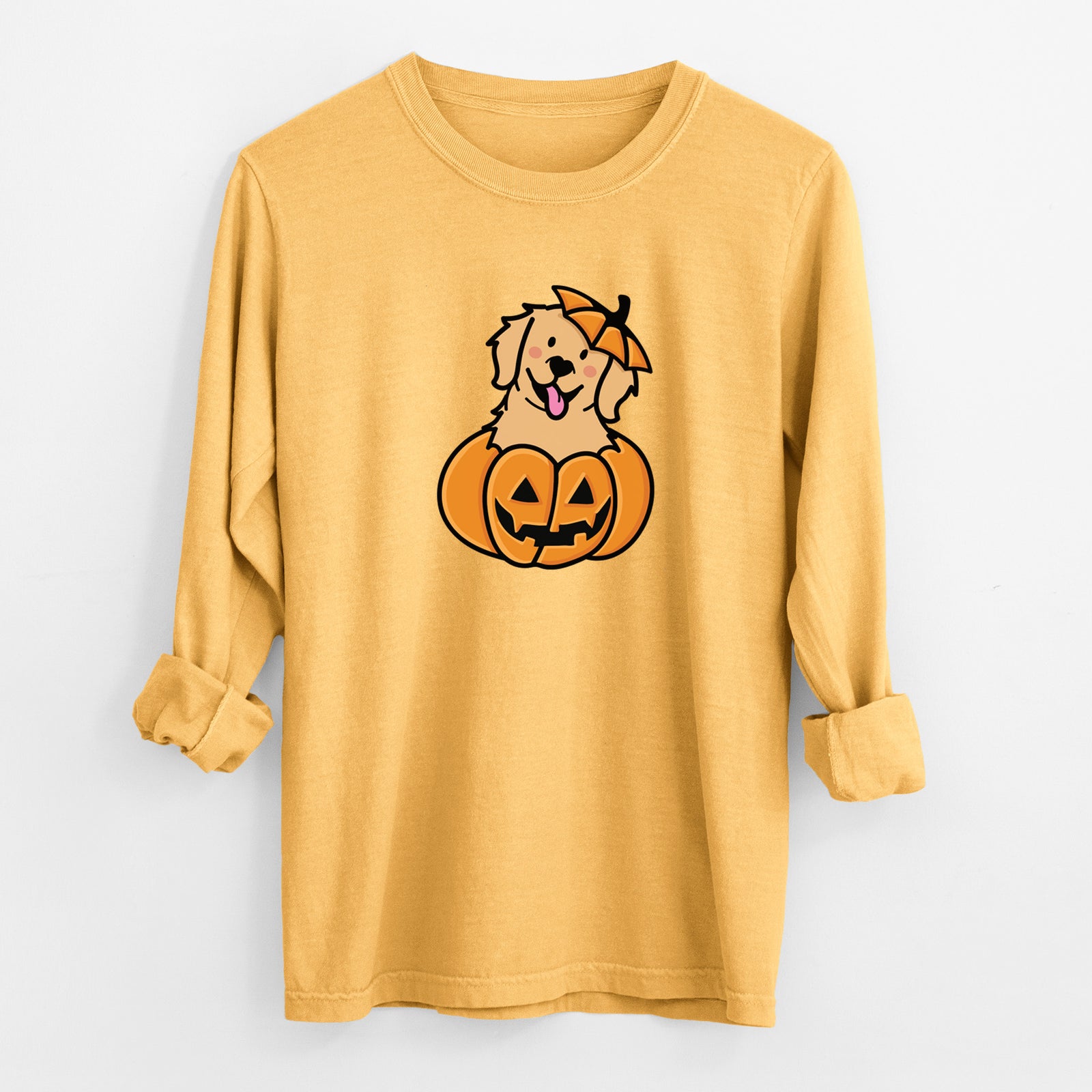 Pumpkin Pup - Golden Retriever - Heavyweight 100% Cotton Long Sleeve