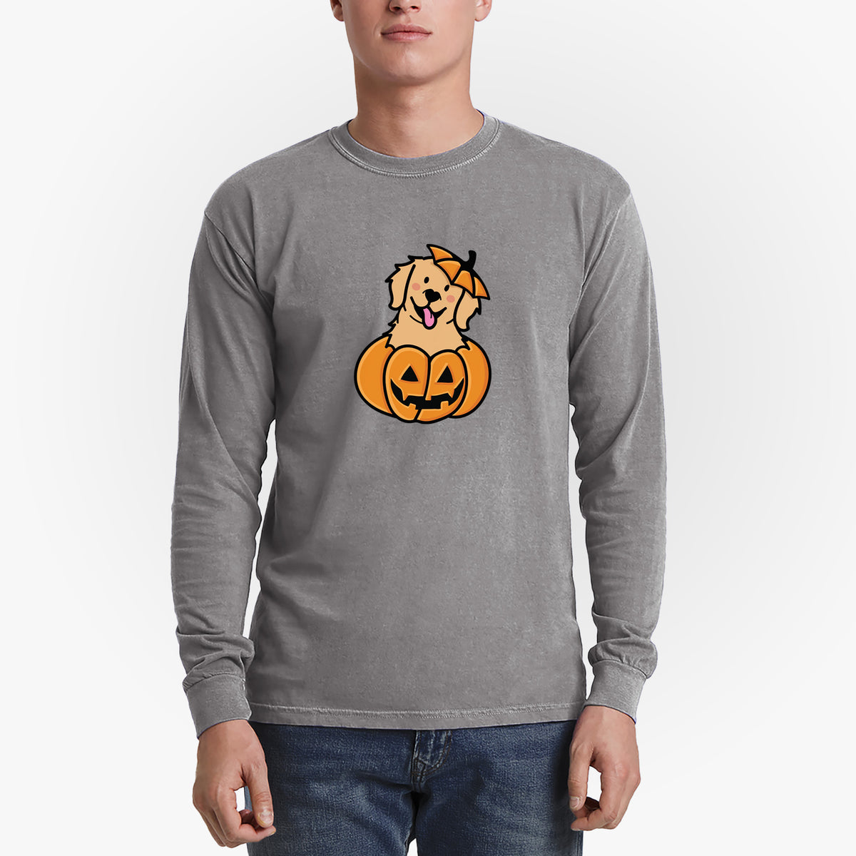 Pumpkin Pup - Golden Retriever - Heavyweight 100% Cotton Long Sleeve