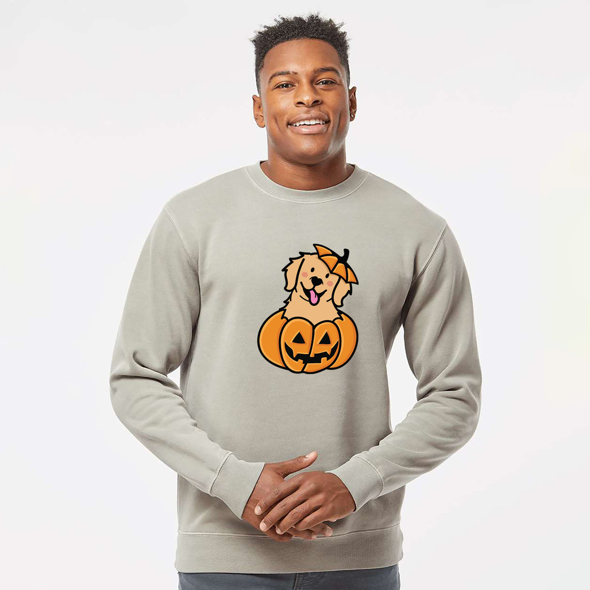 Pumpkin Pup - Golden Retriever - Unisex Pigment Dyed Crew Sweatshirt
