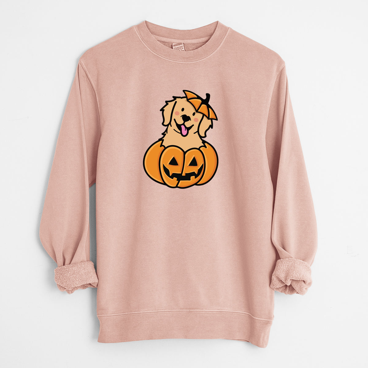 Pumpkin Pup - Golden Retriever - Unisex Pigment Dyed Crew Sweatshirt