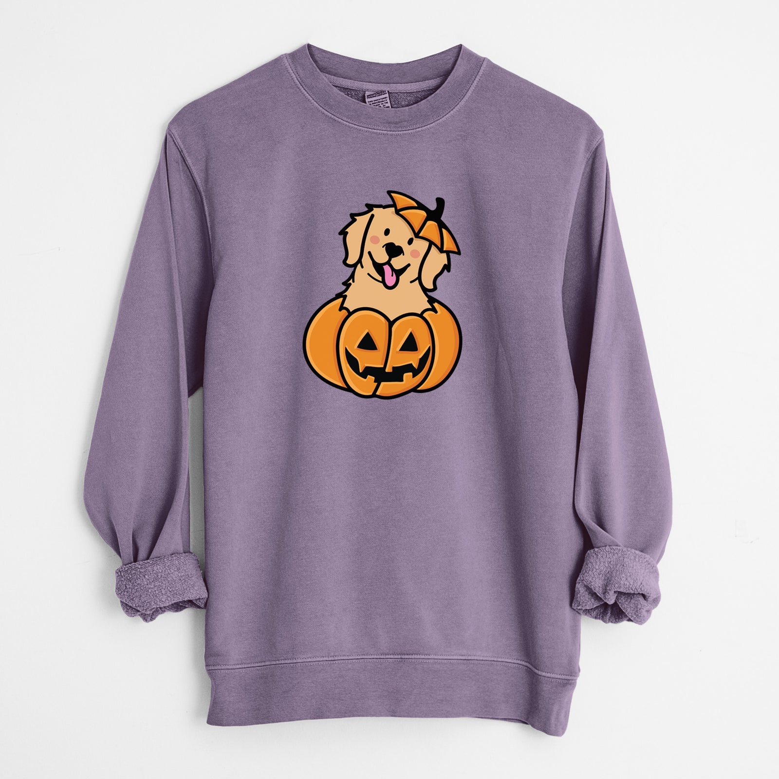 Pumpkin Pup - Golden Retriever - Unisex Pigment Dyed Crew Sweatshirt