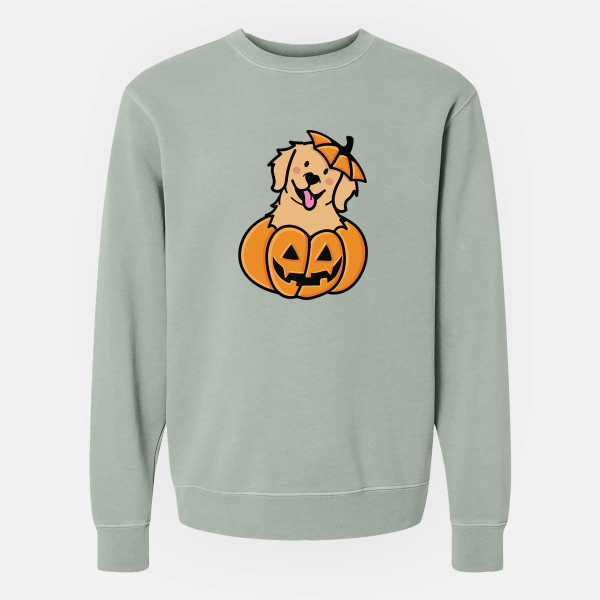 Pumpkin Pup - Golden Retriever - Unisex Pigment Dyed Crew Sweatshirt