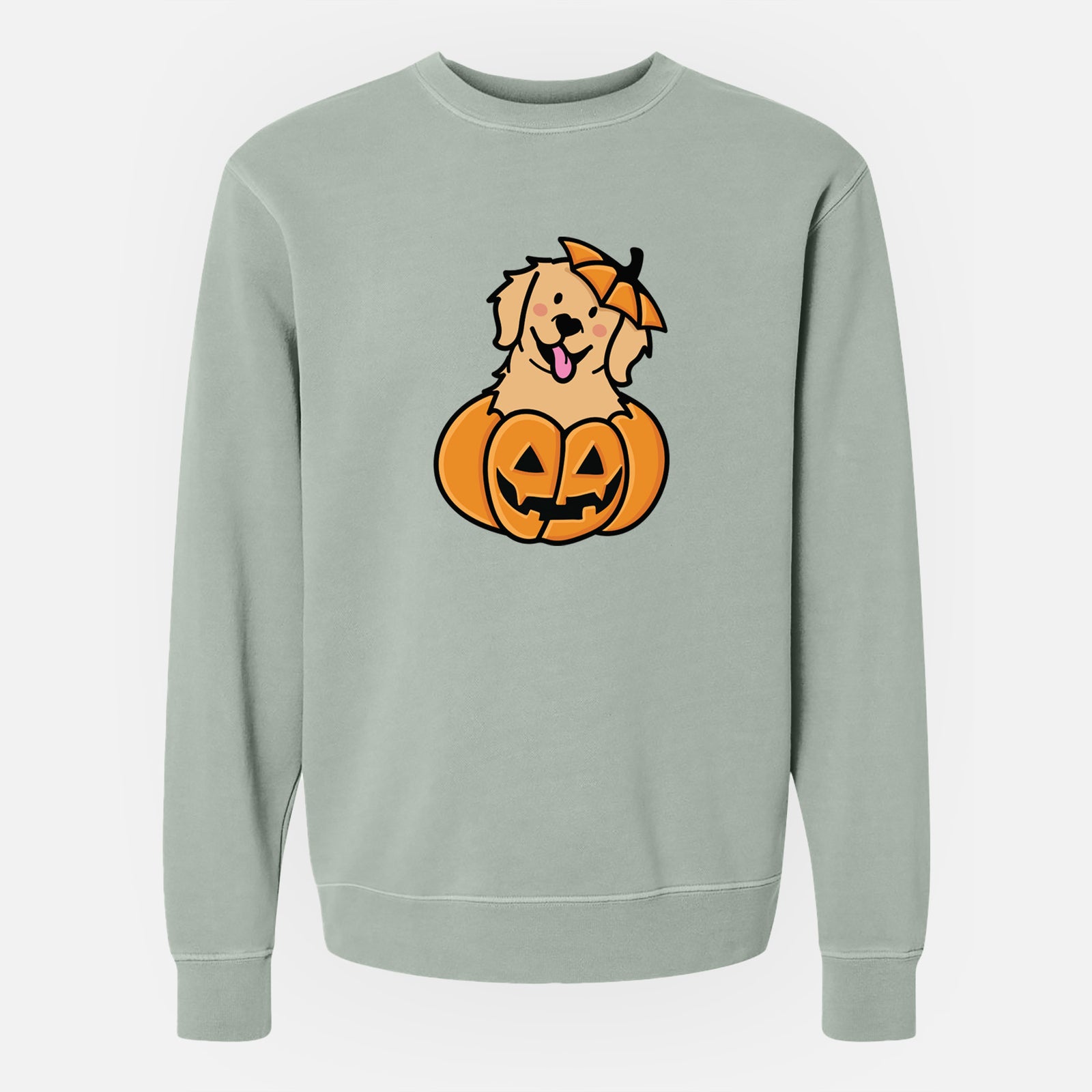 Pumpkin Pup - Golden Retriever - Unisex Pigment Dyed Crew Sweatshirt