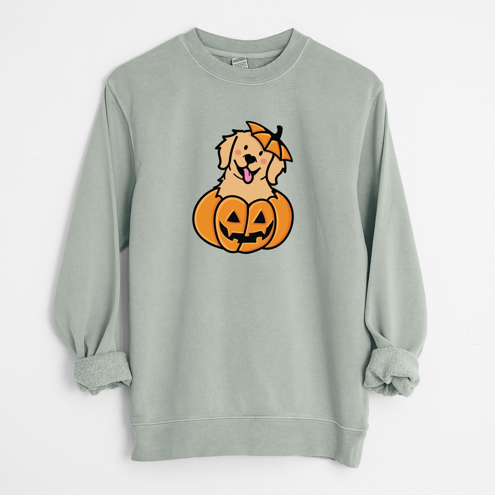 Pumpkin Pup - Golden Retriever - Unisex Pigment Dyed Crew Sweatshirt