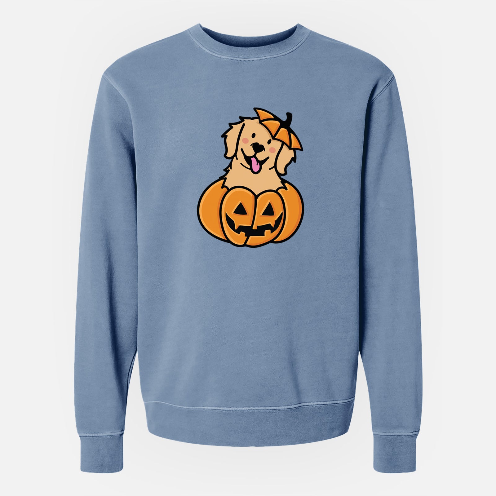 Pumpkin Pup - Golden Retriever - Unisex Pigment Dyed Crew Sweatshirt