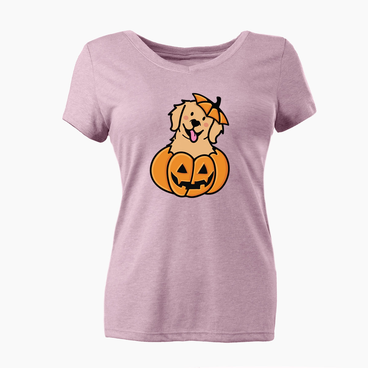 Pumpkin Pup - Golden Retriever - Women's Perfect V-neck Shirt