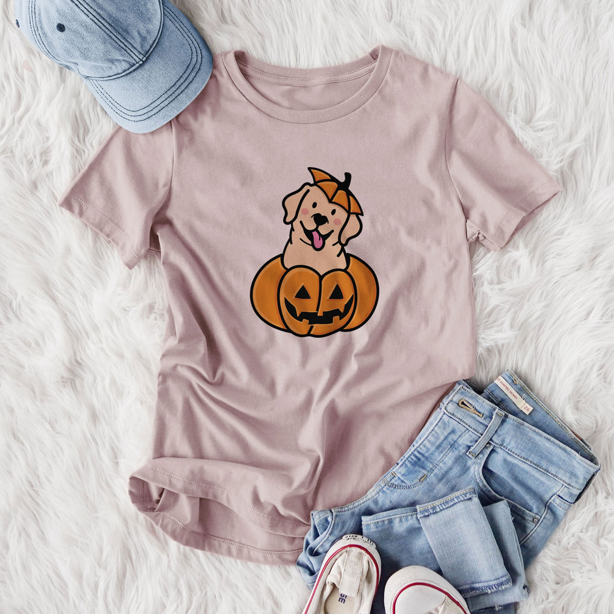 Pumpkin Pup - Labrador Retriever - Women's Lightweight Relaxed Fit 100% Cotton Crewneck