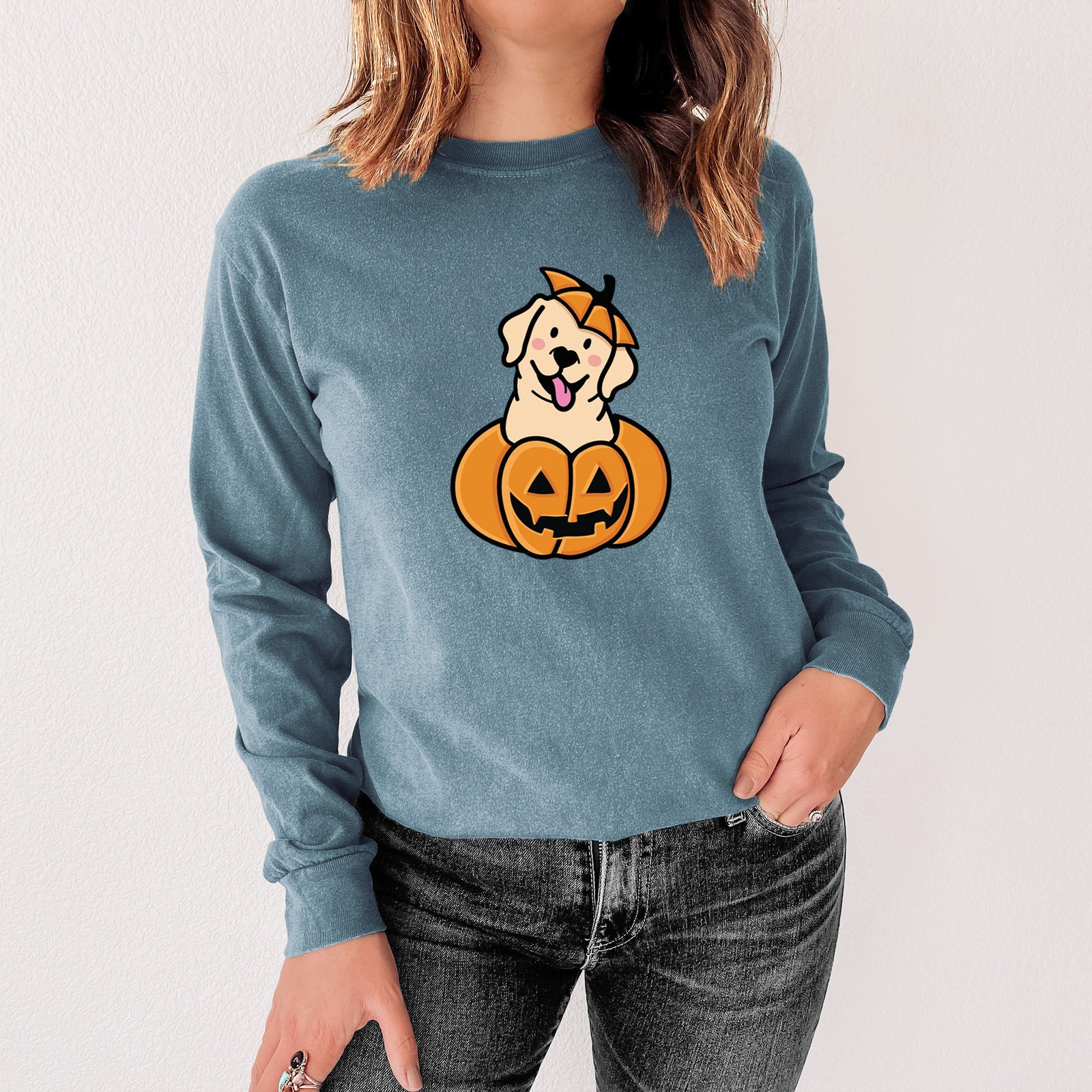 Pumpkin Pup - Labrador Retriever - Heavyweight 100% Cotton Long Sleeve