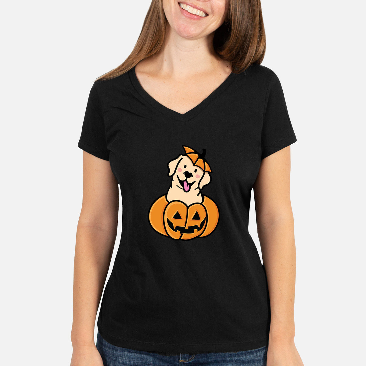 Pumpkin Pup - Labrador Retriever - Women's Perfect V-neck Shirt