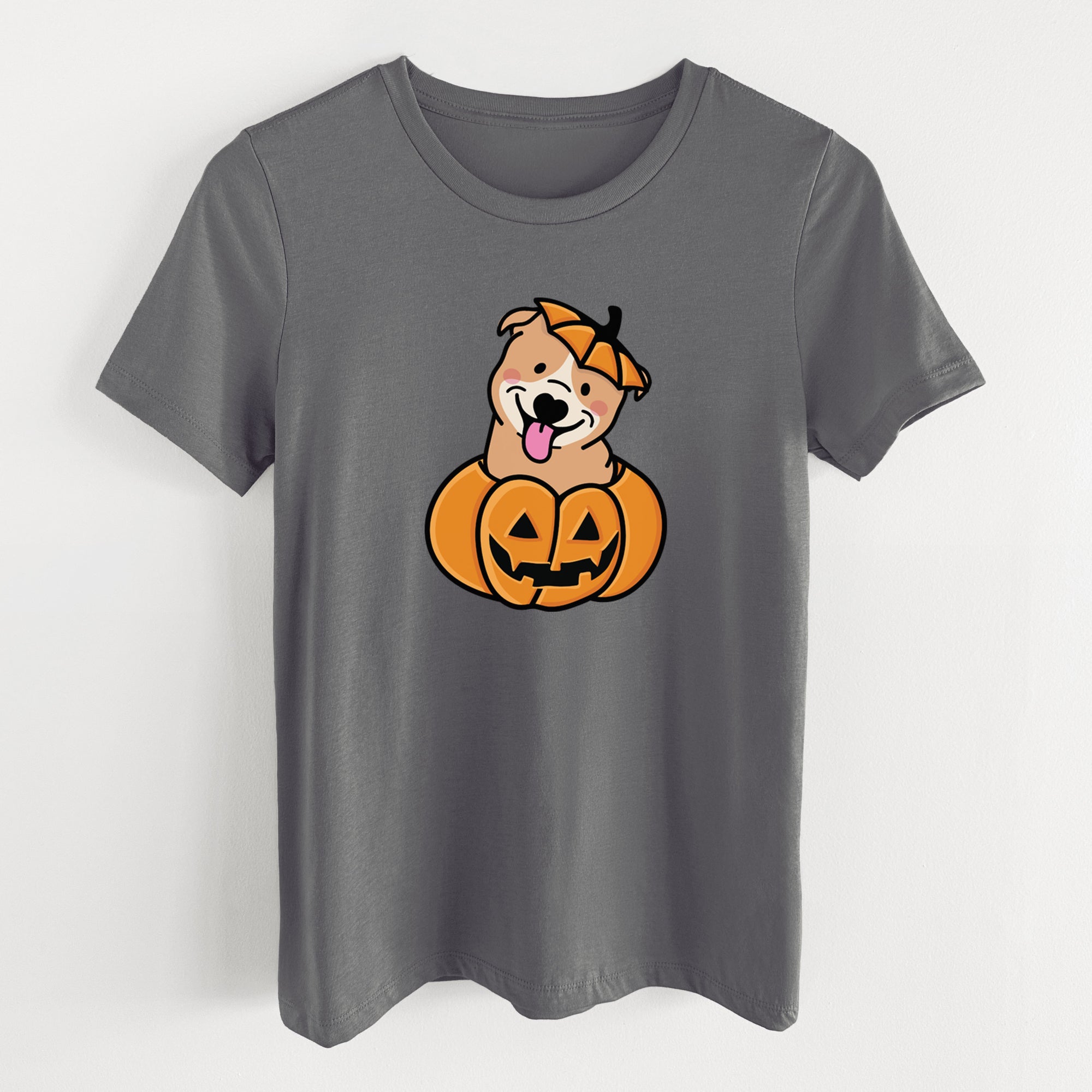Pumpkin Pup - Pitbull - Women's Lightweight Relaxed Fit 100% Cotton Crewneck