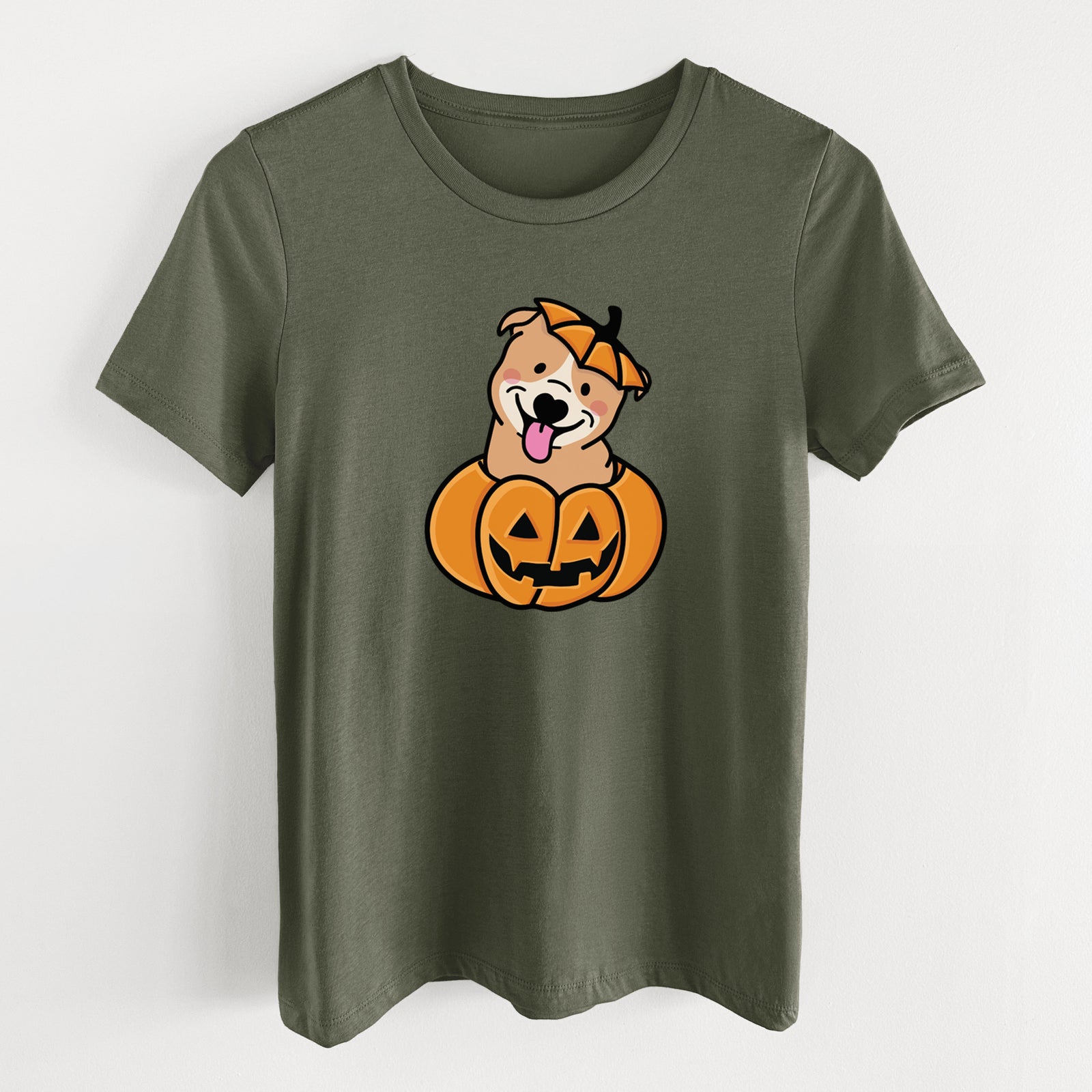 Pumpkin Pup - Pitbull - Women's Lightweight Relaxed Fit 100% Cotton Crewneck