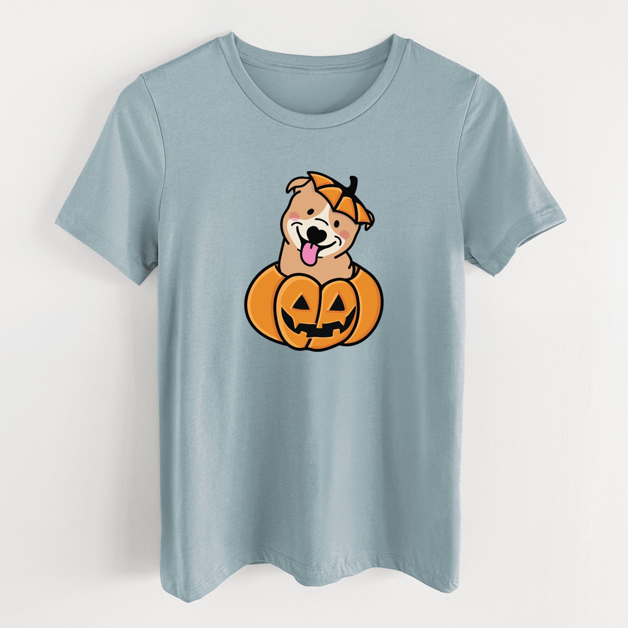 Pumpkin Pup - Pitbull - Women's Lightweight Relaxed Fit 100% Cotton Crewneck