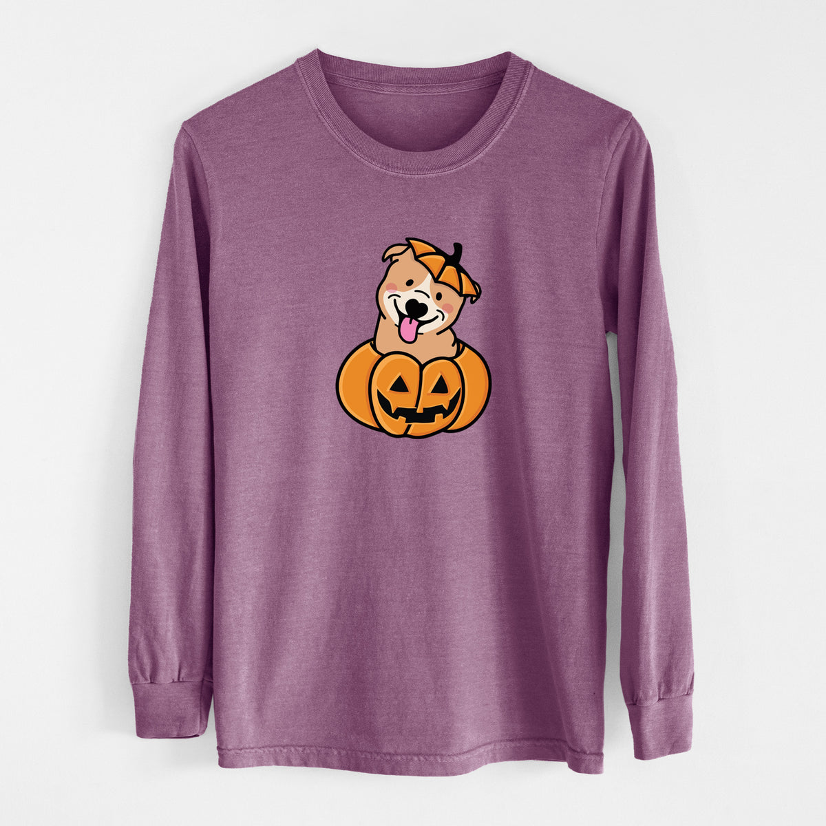 Pumpkin Pup - Pitbull - Heavyweight 100% Cotton Long Sleeve