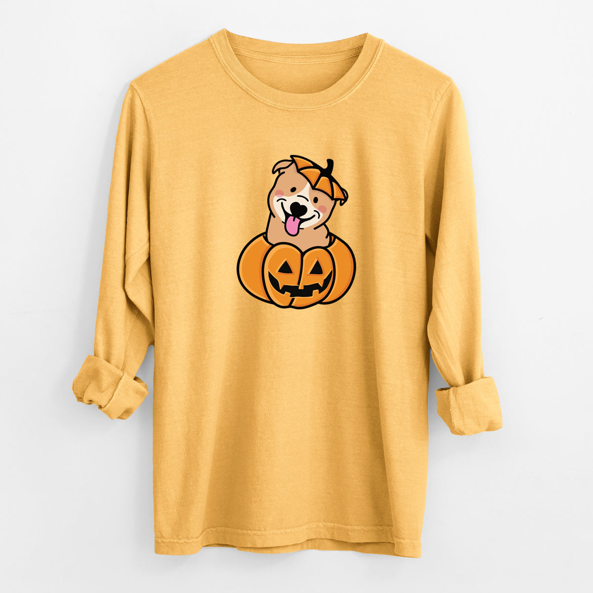 Pumpkin Pup - Pitbull - Heavyweight 100% Cotton Long Sleeve