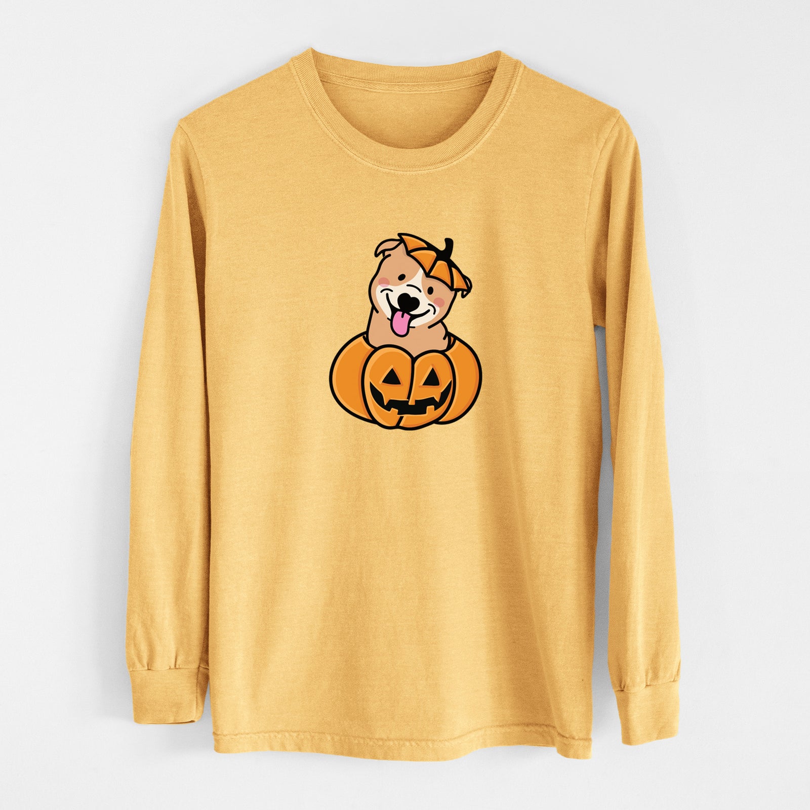 Pumpkin Pup - Pitbull - Heavyweight 100% Cotton Long Sleeve
