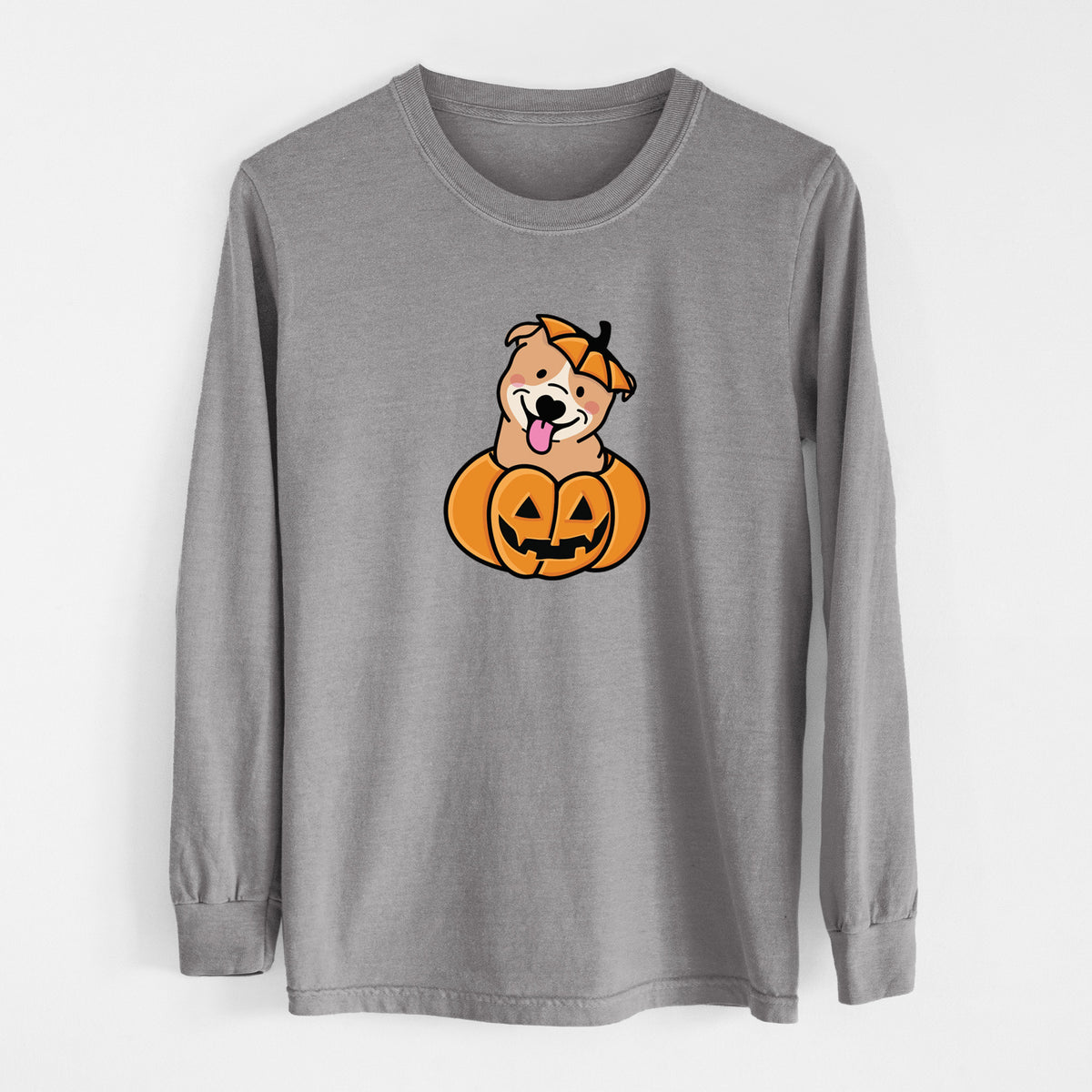 Pumpkin Pup - Pitbull - Heavyweight 100% Cotton Long Sleeve