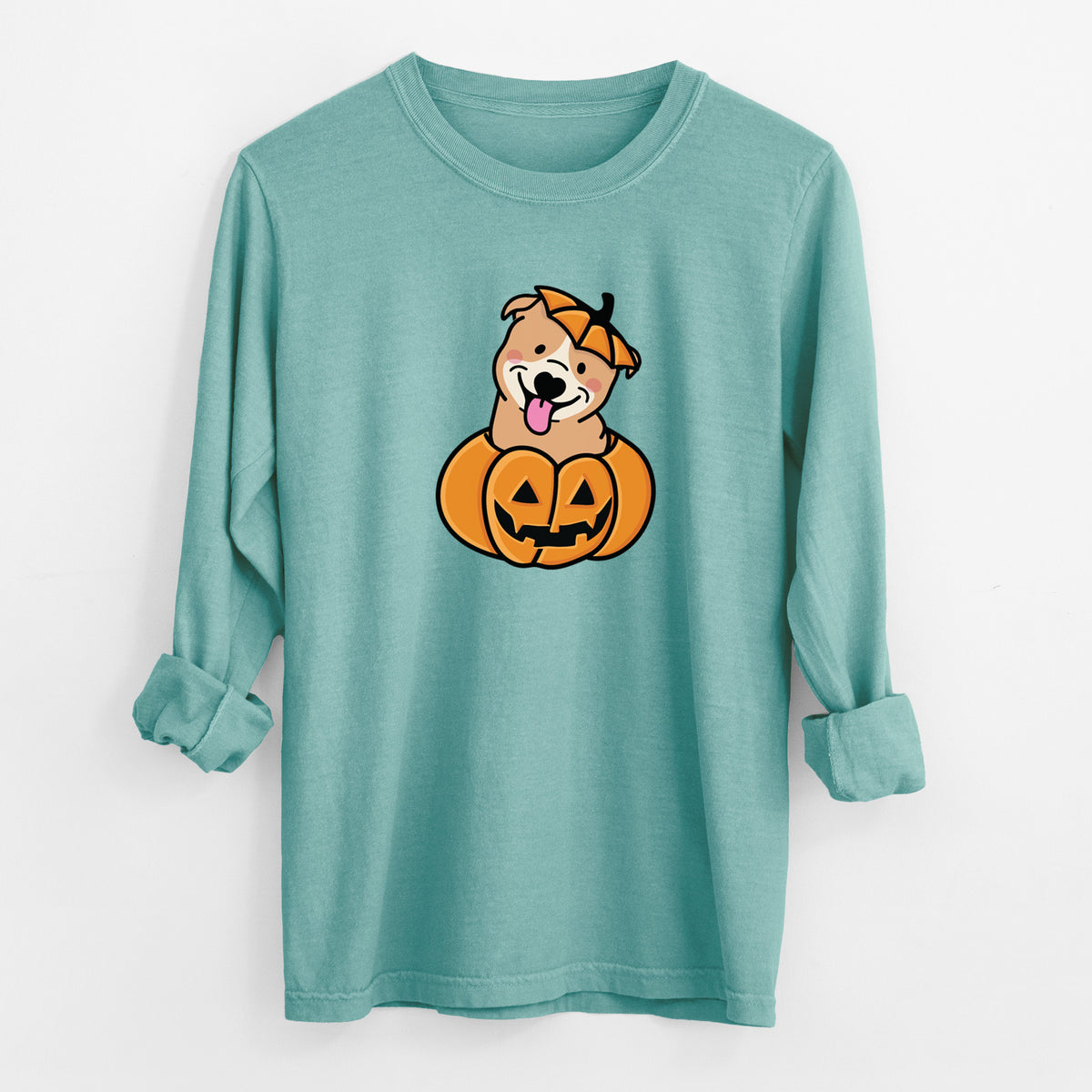 Pumpkin Pup - Pitbull - Heavyweight 100% Cotton Long Sleeve