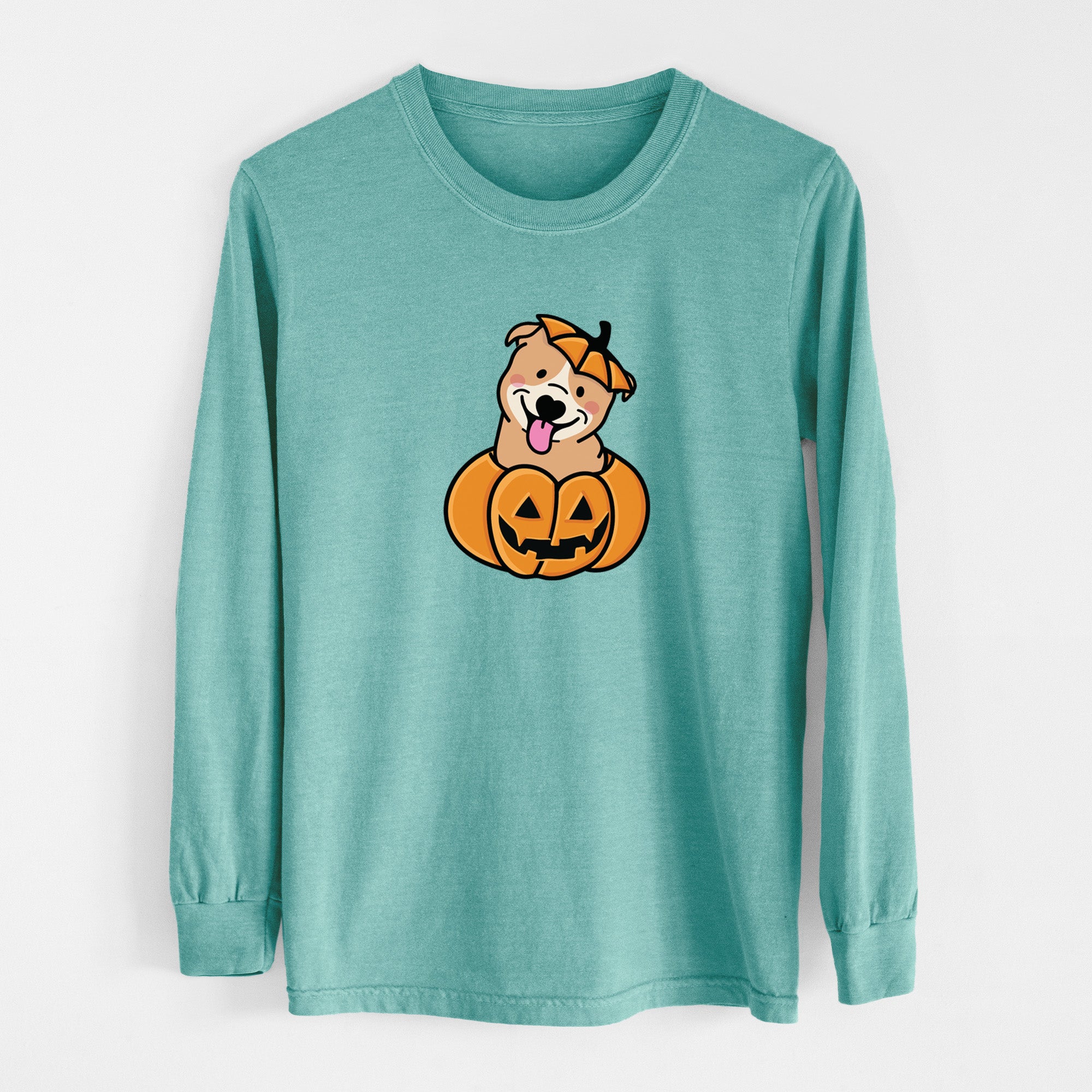 Pumpkin Pup - Pitbull - Heavyweight 100% Cotton Long Sleeve