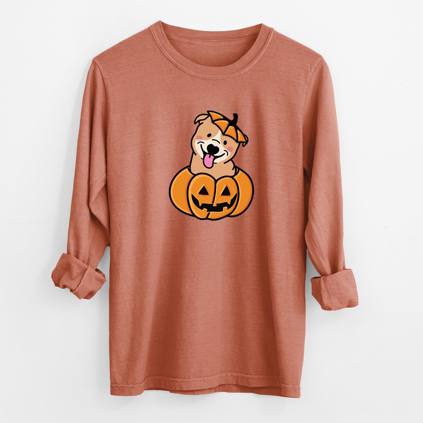 Pumpkin Pup - Pitbull - Heavyweight 100% Cotton Long Sleeve