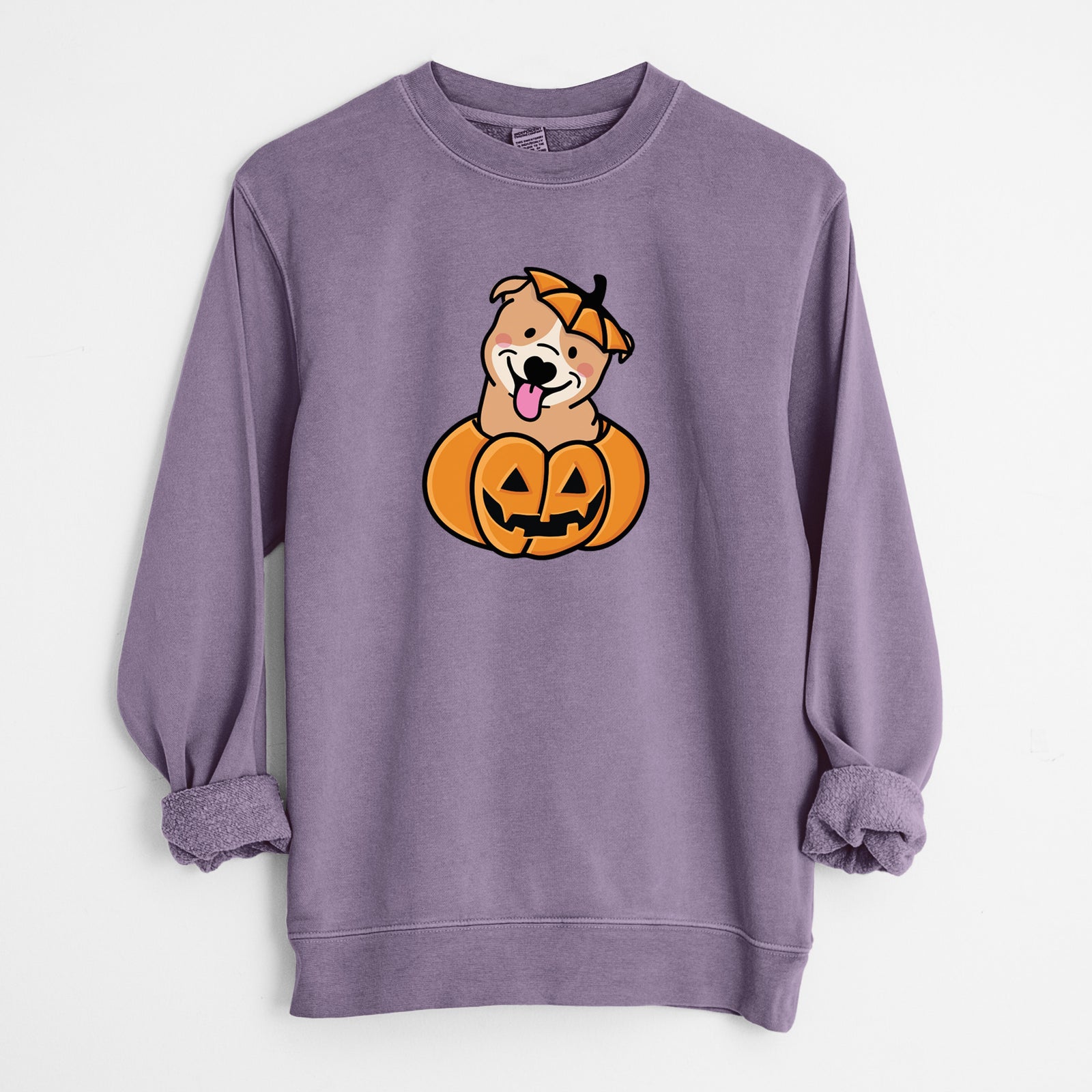 Pumpkin Pup - Pitbull - Unisex Pigment Dyed Crew Sweatshirt