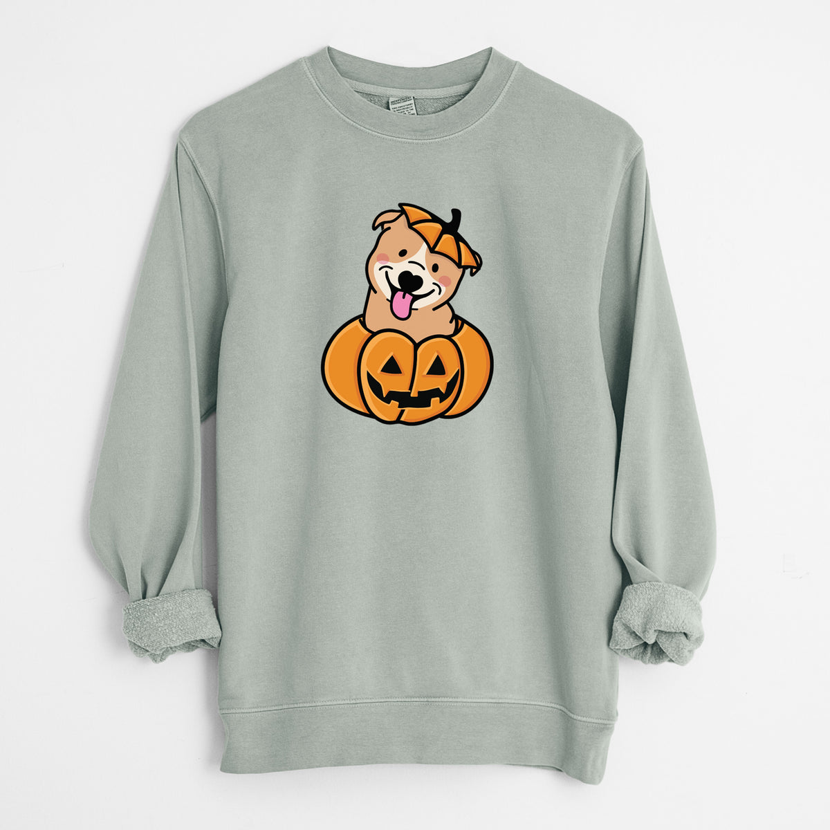 Pumpkin Pup - Pitbull - Unisex Pigment Dyed Crew Sweatshirt