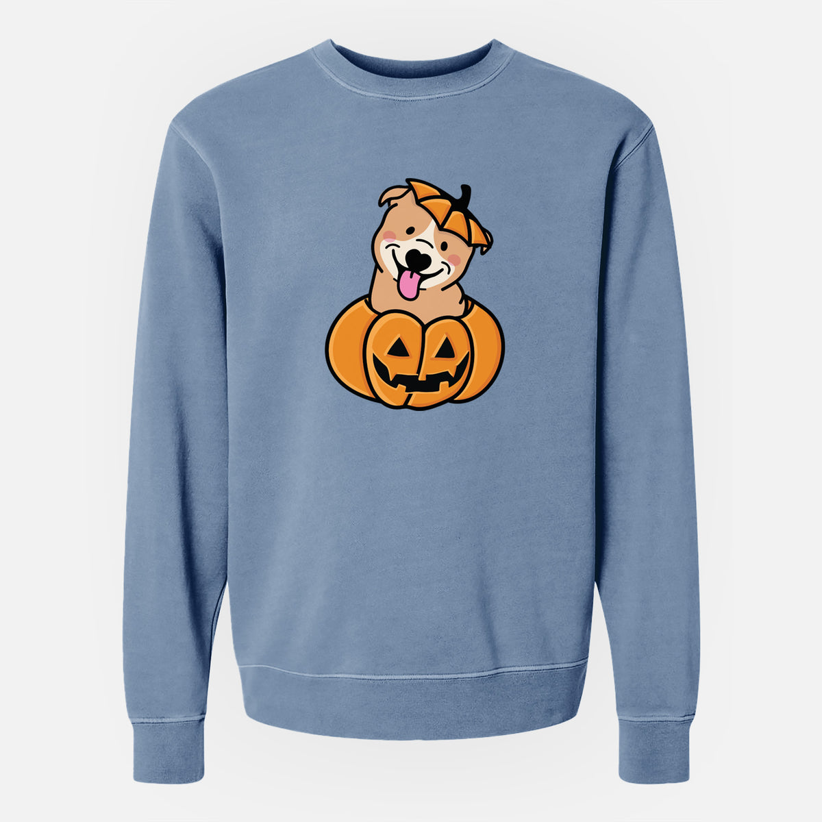 Pumpkin Pup - Pitbull - Unisex Pigment Dyed Crew Sweatshirt