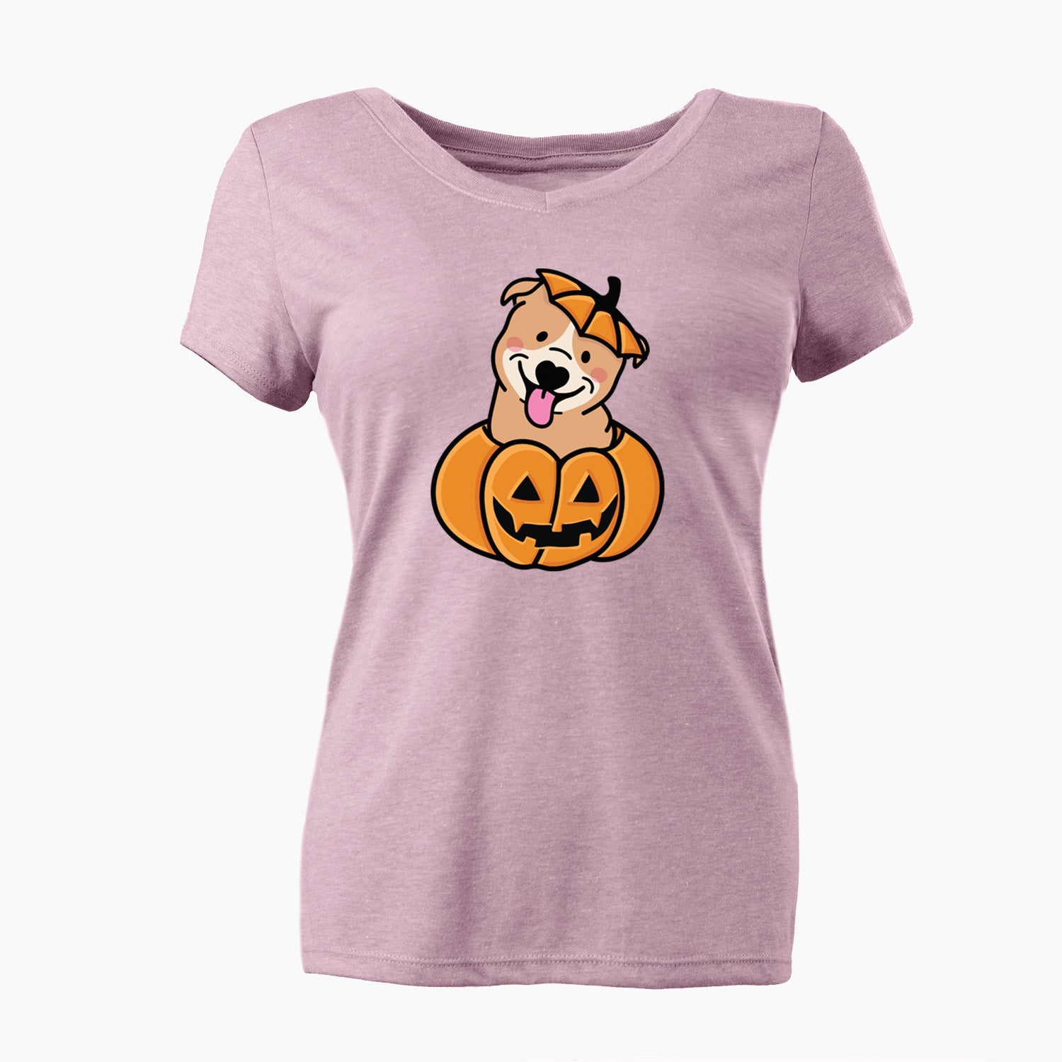 Pumpkin Pup - Pitbull - Women's Perfect V-neck Shirt