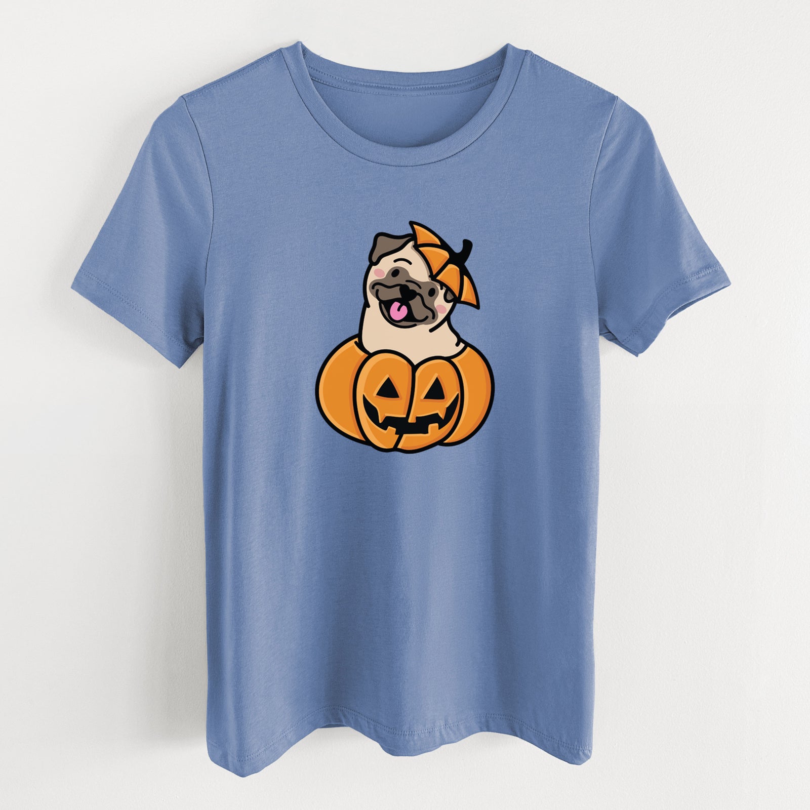 Pumpkin Pup - Pug - Women's Lightweight Relaxed Fit 100% Cotton Crewneck