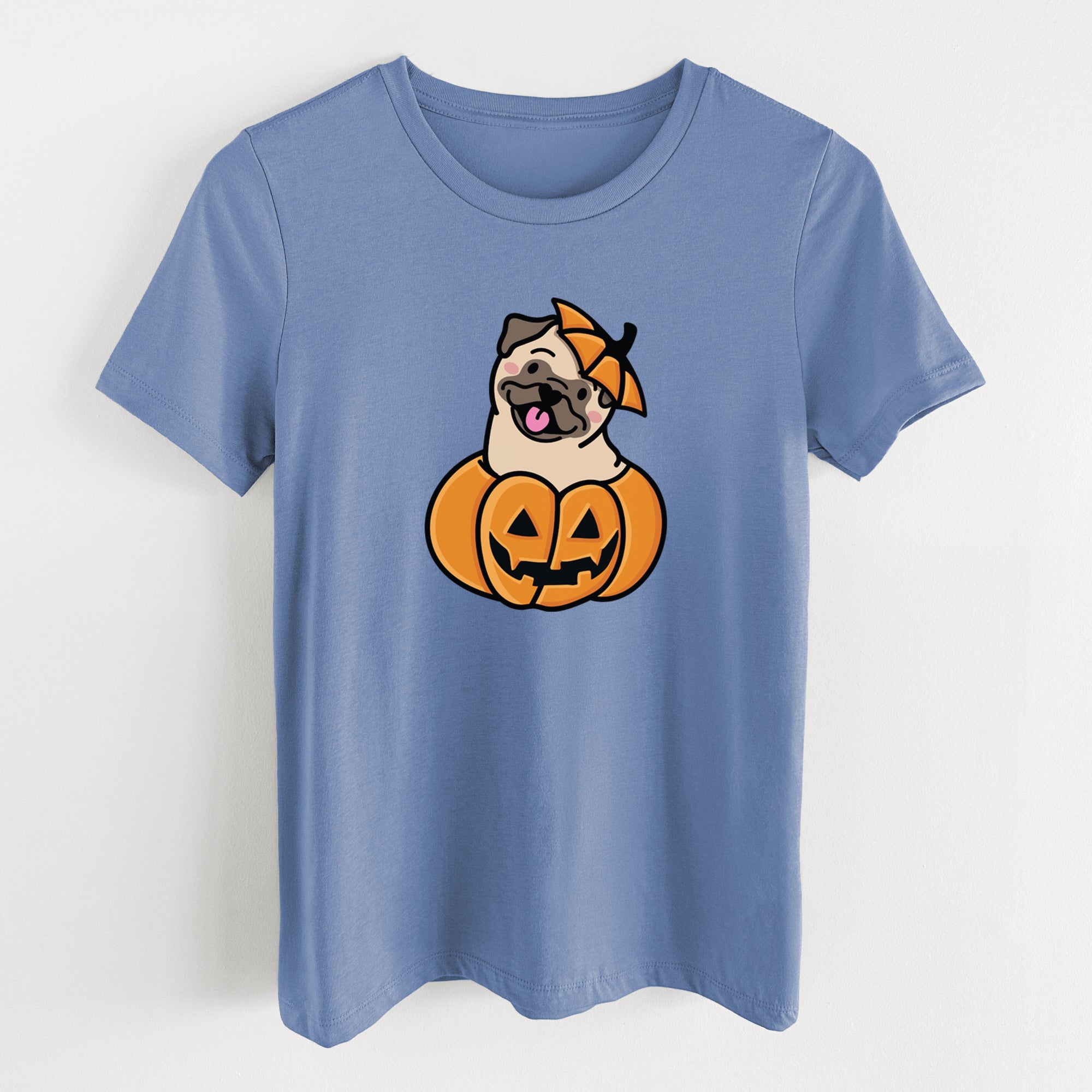 Pumpkin Pup - Pug - Women's Lightweight Relaxed Fit 100% Cotton Crewneck