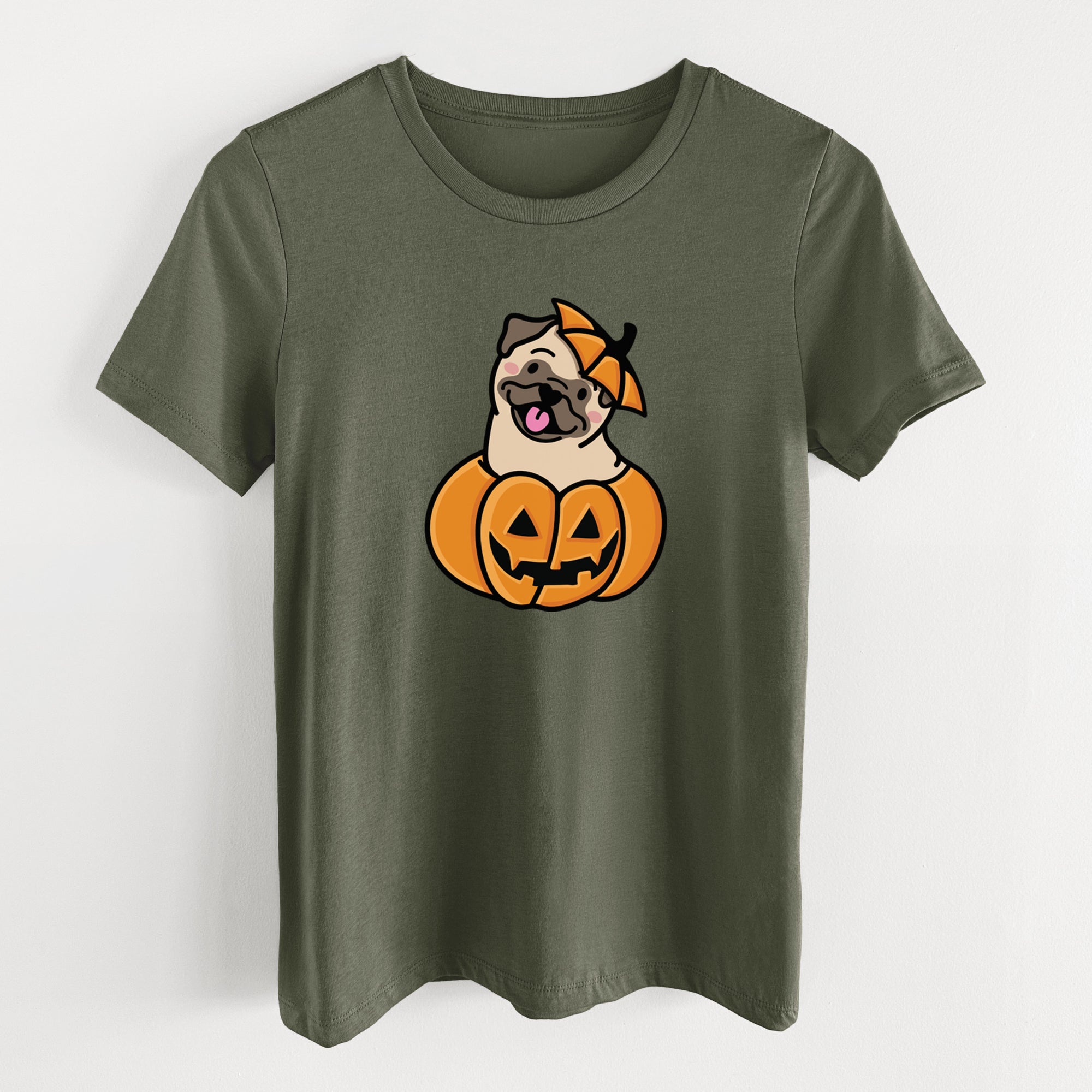 Pumpkin Pup - Pug - Women's Lightweight Relaxed Fit 100% Cotton Crewneck