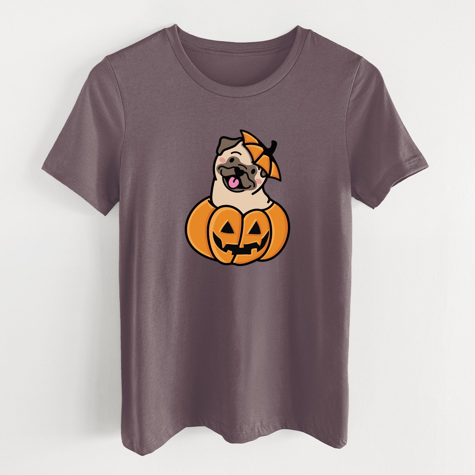Pumpkin Pup - Pug - Women's Lightweight Relaxed Fit 100% Cotton Crewneck