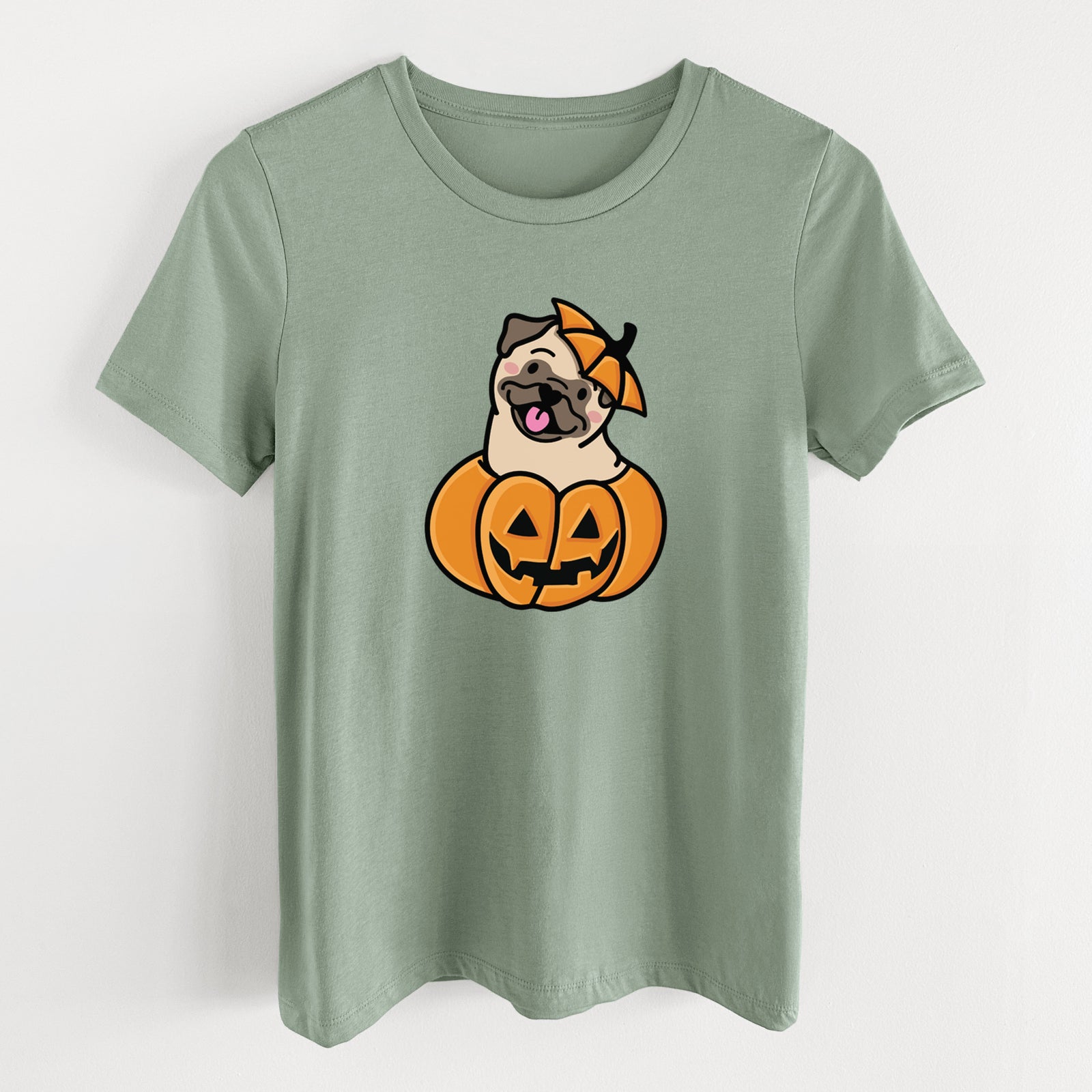 Pumpkin Pup - Pug - Women's Lightweight Relaxed Fit 100% Cotton Crewneck