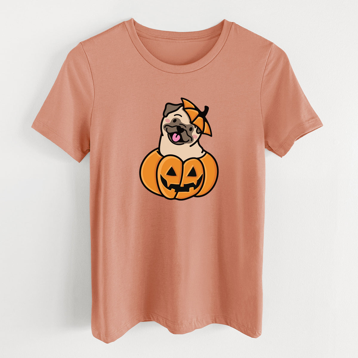 Pumpkin Pup - Pug - Women's Lightweight Relaxed Fit 100% Cotton Crewneck