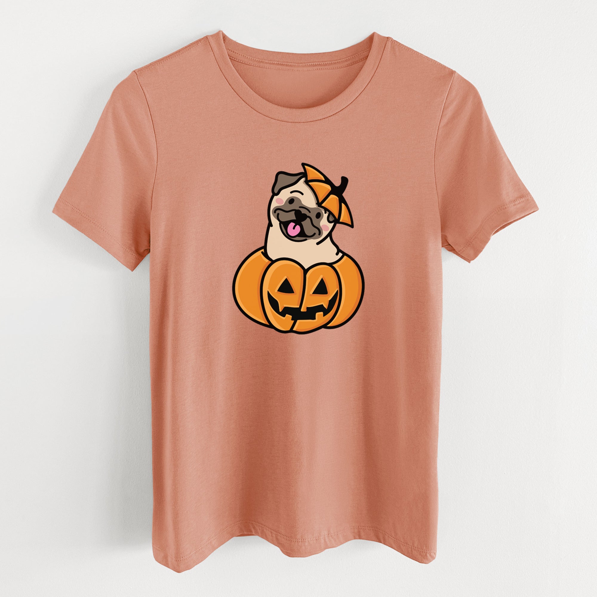 Pumpkin Pup - Pug - Women's Lightweight Relaxed Fit 100% Cotton Crewneck