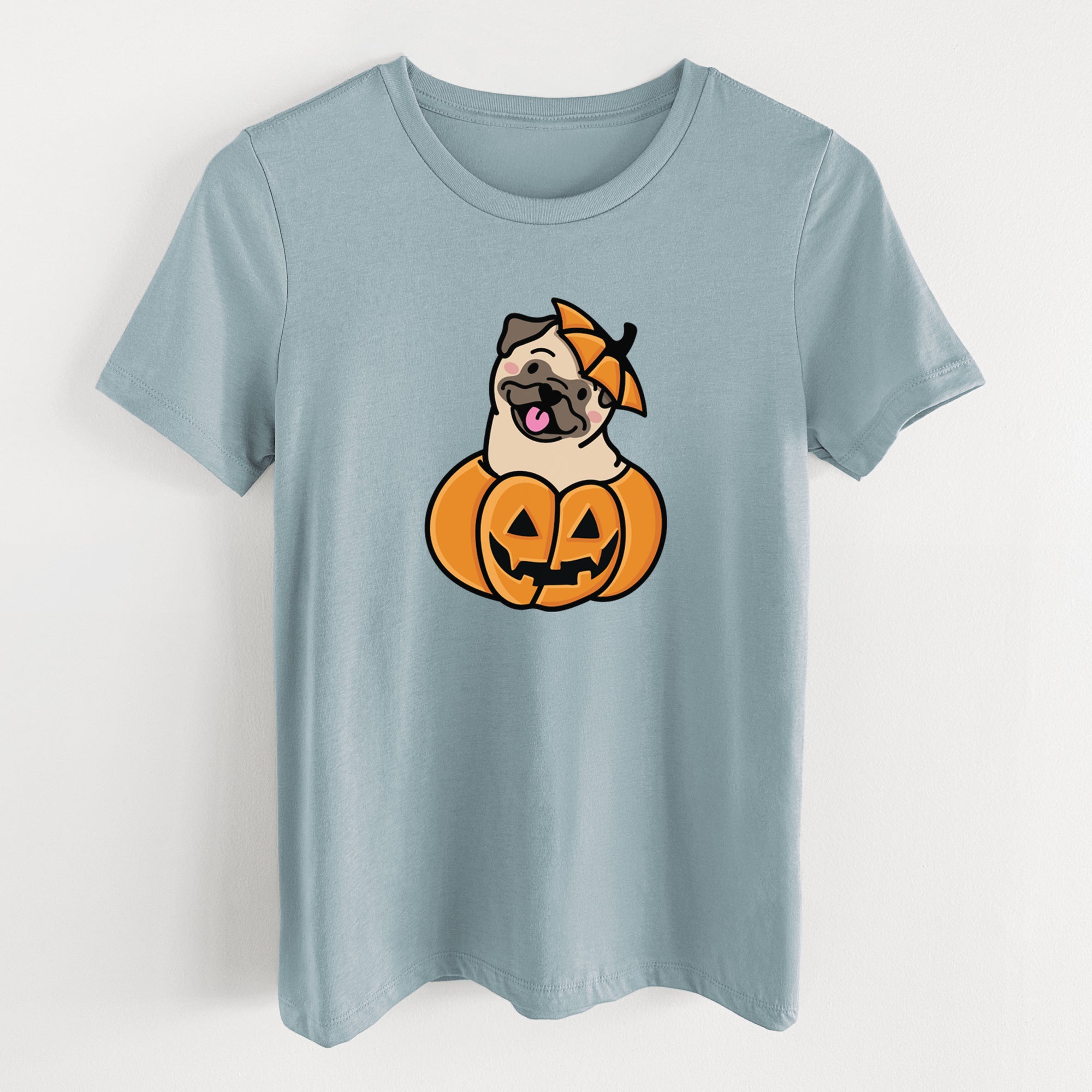 Pumpkin Pup - Pug - Women's Lightweight Relaxed Fit 100% Cotton Crewneck