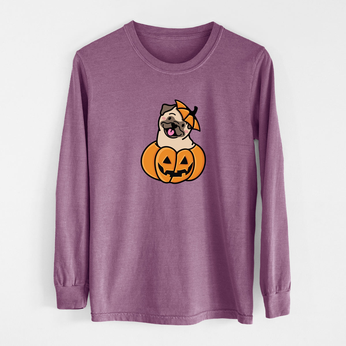 Pumpkin Pup - Pug - Heavyweight 100% Cotton Long Sleeve