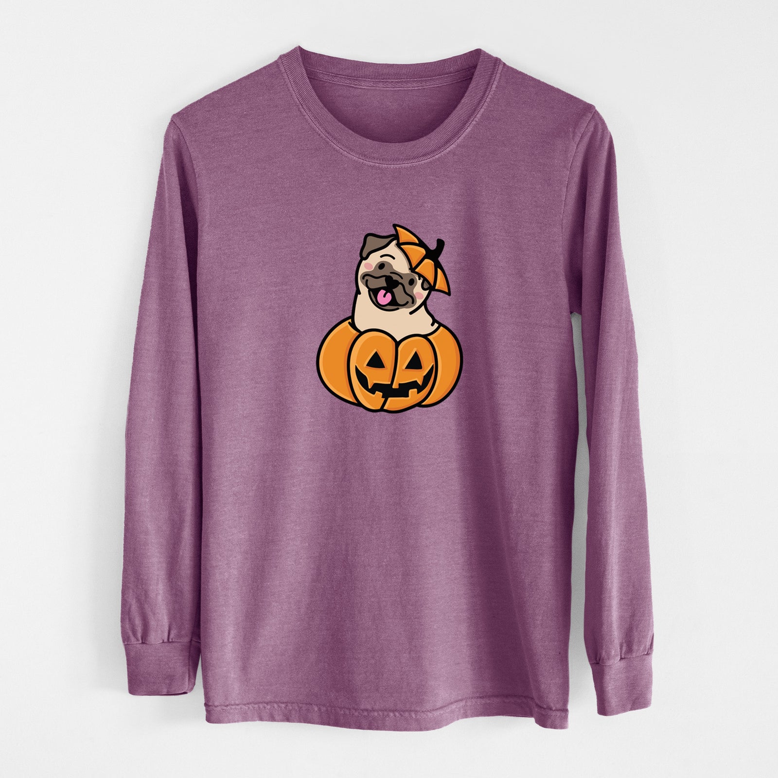 Pumpkin Pup - Pug - Heavyweight 100% Cotton Long Sleeve