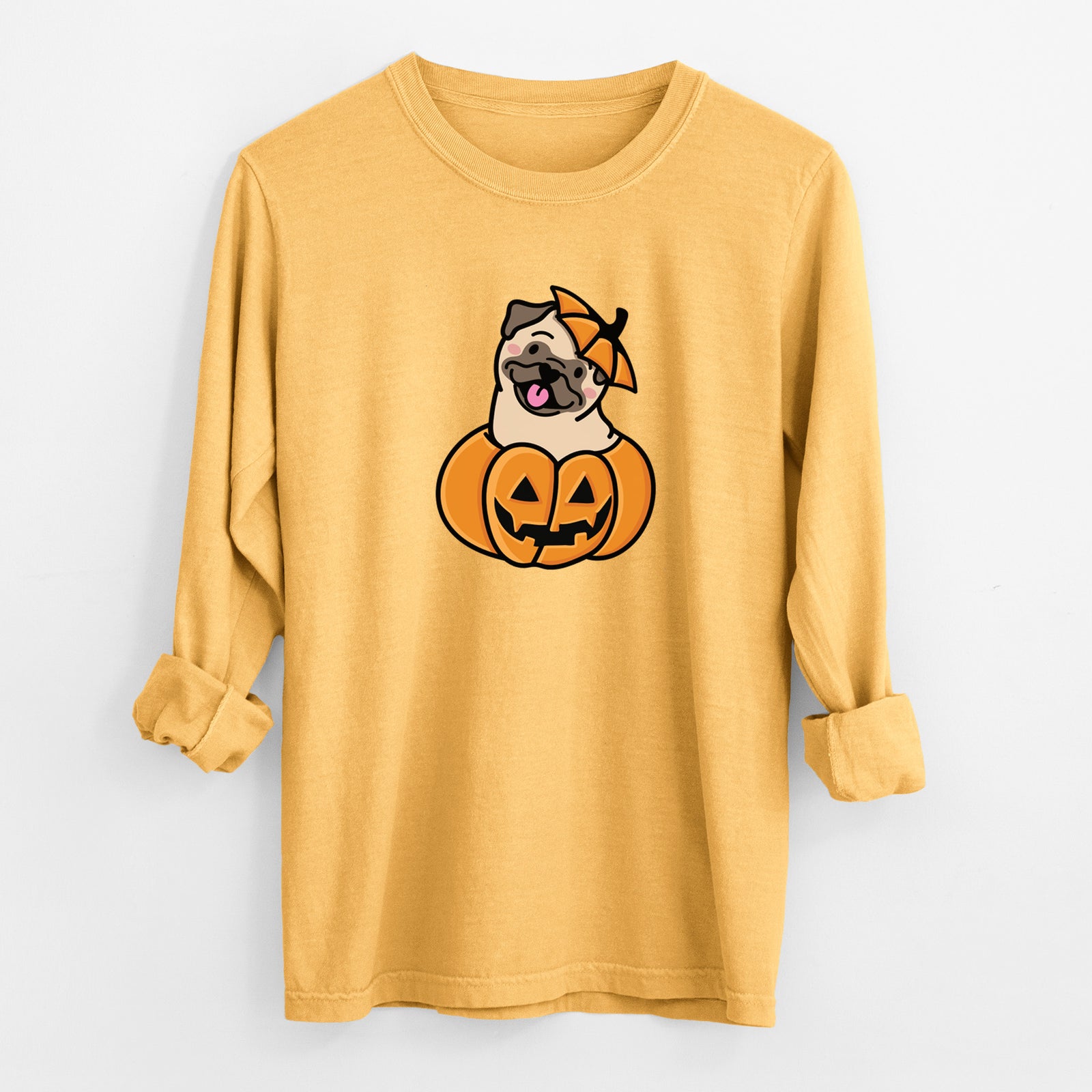 Pumpkin Pup - Pug - Heavyweight 100% Cotton Long Sleeve