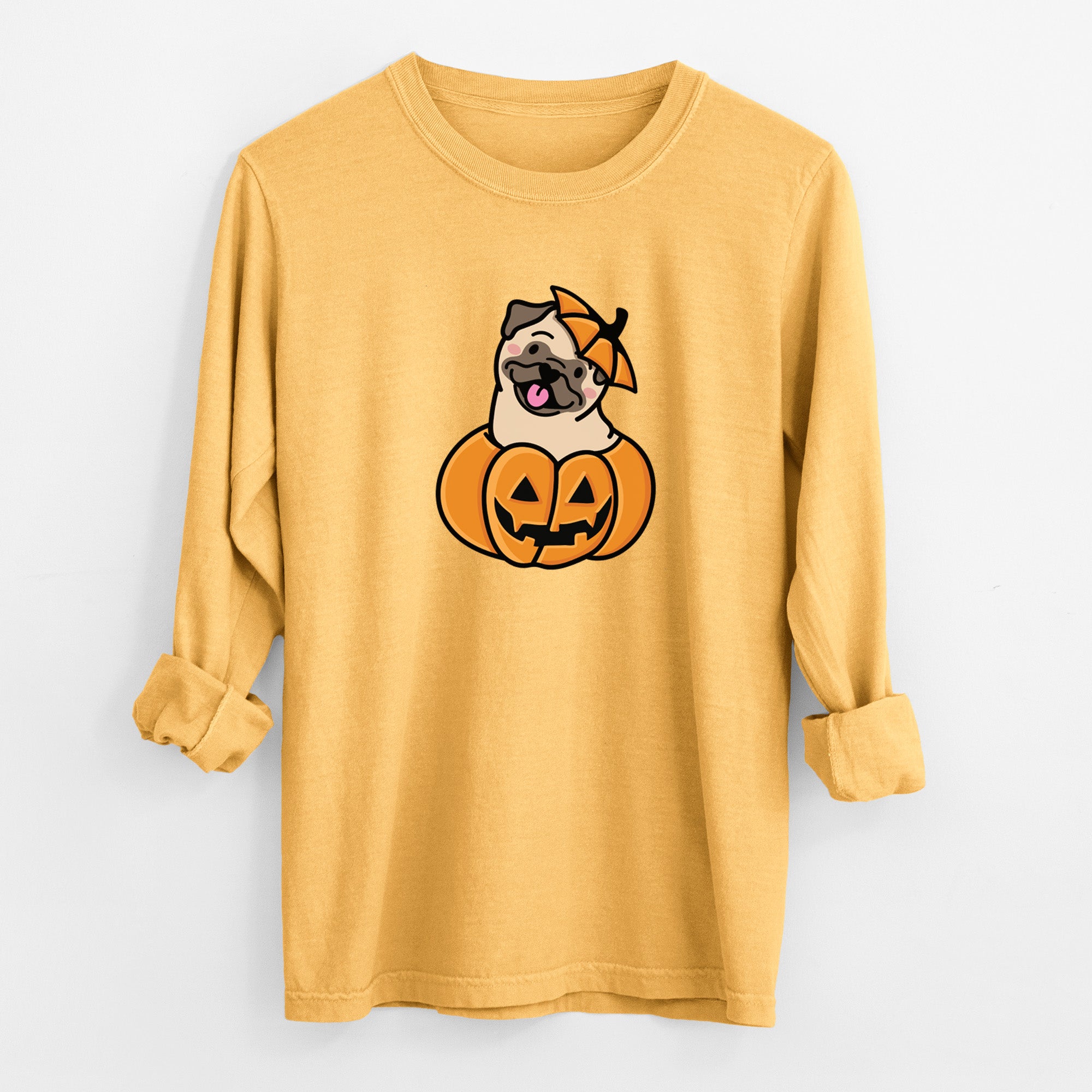 Pumpkin Pup - Pug - Heavyweight 100% Cotton Long Sleeve