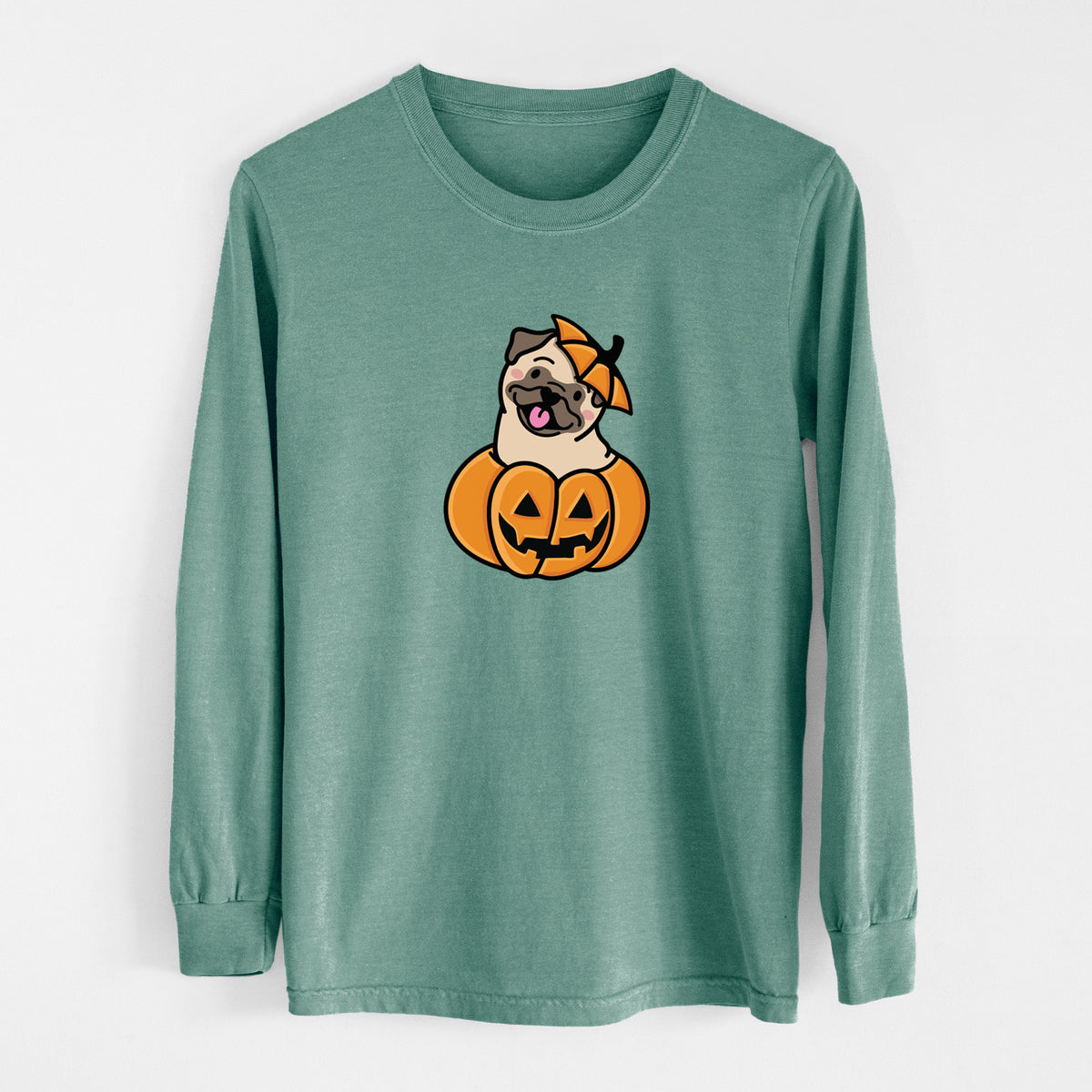 Pumpkin Pup - Pug - Heavyweight 100% Cotton Long Sleeve