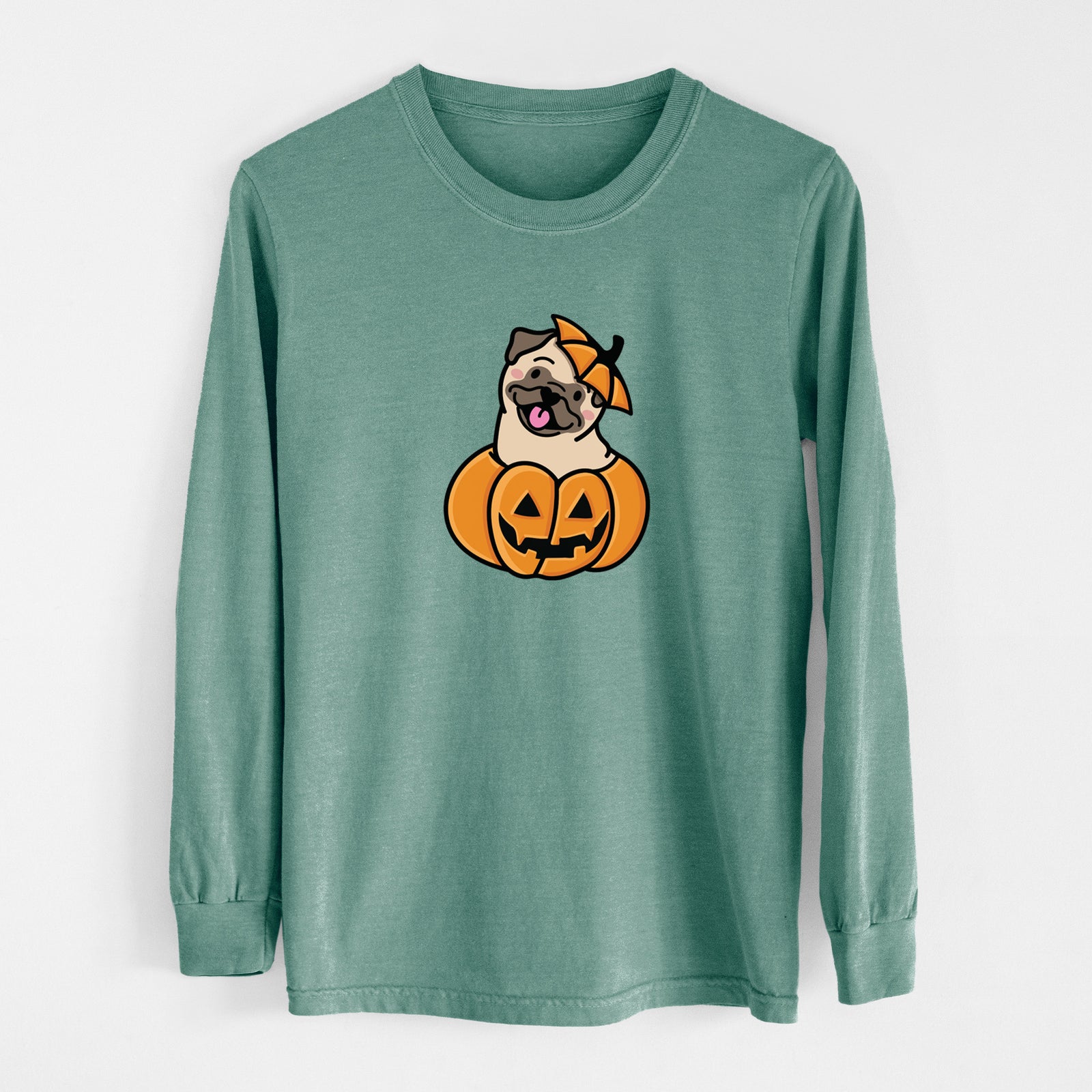 Pumpkin Pup - Pug - Heavyweight 100% Cotton Long Sleeve